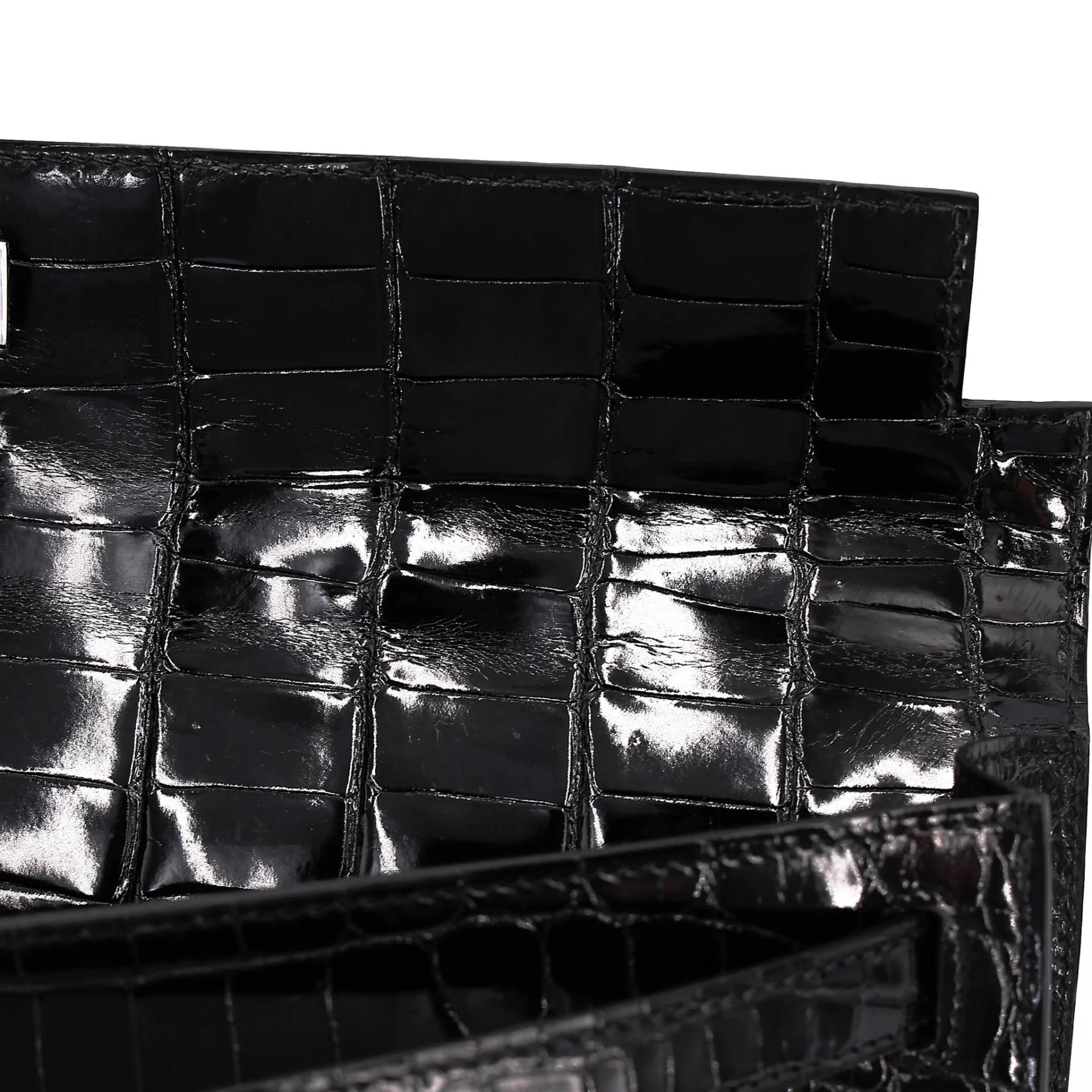 Very Good ( Rank A) HERMÈS Kelly Cut Noir (89) Shiny Niloticus Crocodile Palladium hardware Square P (2012) - 21