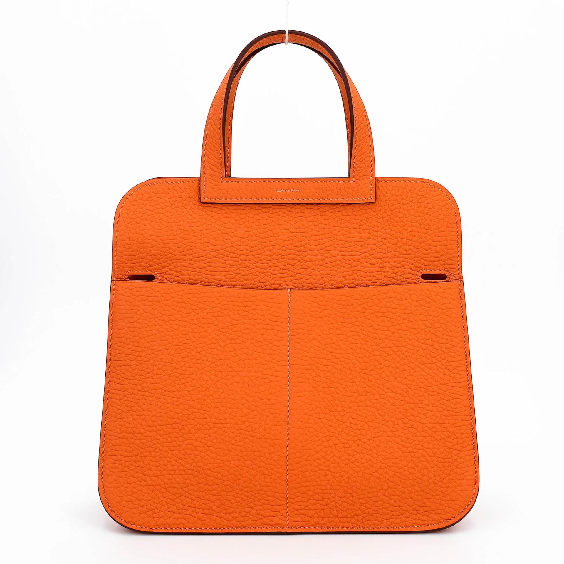 Unused ( Rank NS ) HERMÈS Halzan 25 Orange (93) Clemence Palladium hardware B (2023) - 5