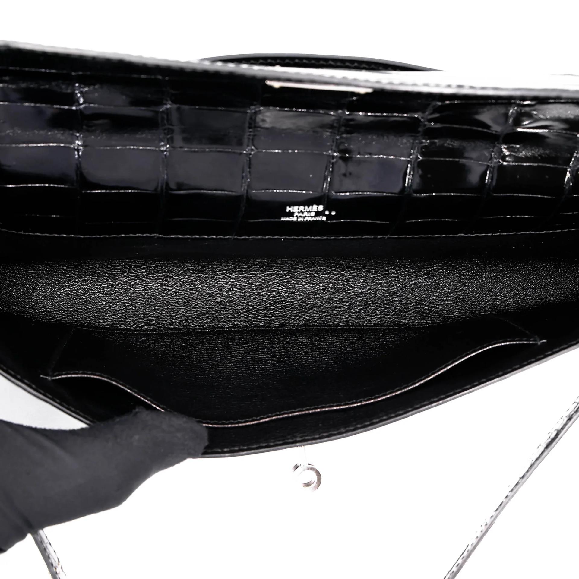 Very Good ( Rank A) HERMÈS Kelly Cut Noir (89) Shiny Niloticus Crocodile Palladium hardware Square P (2012) - 25