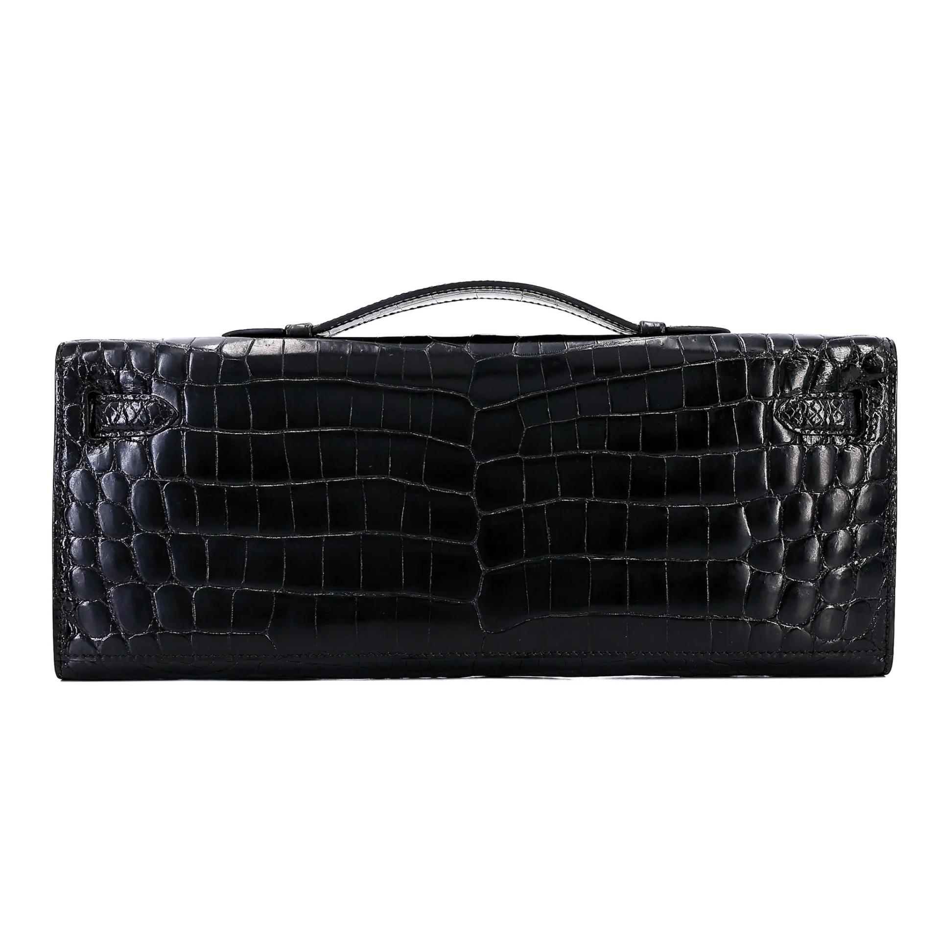 Very Good ( Rank A) HERMÈS Kelly Cut Noir (89) Shiny Niloticus Crocodile Palladium hardware Square P (2012) - 2