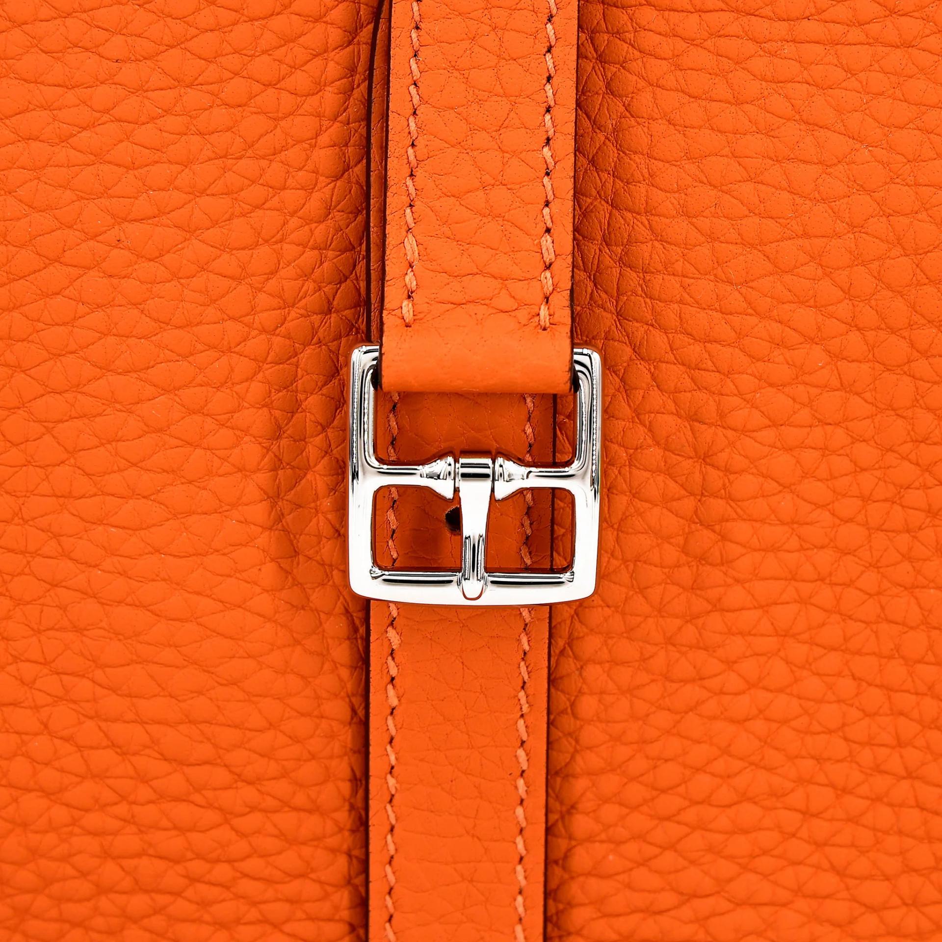 Unused ( Rank NS ) HERMÈS Halzan 25 Orange (93) Clemence Palladium hardware B (2023) - 7