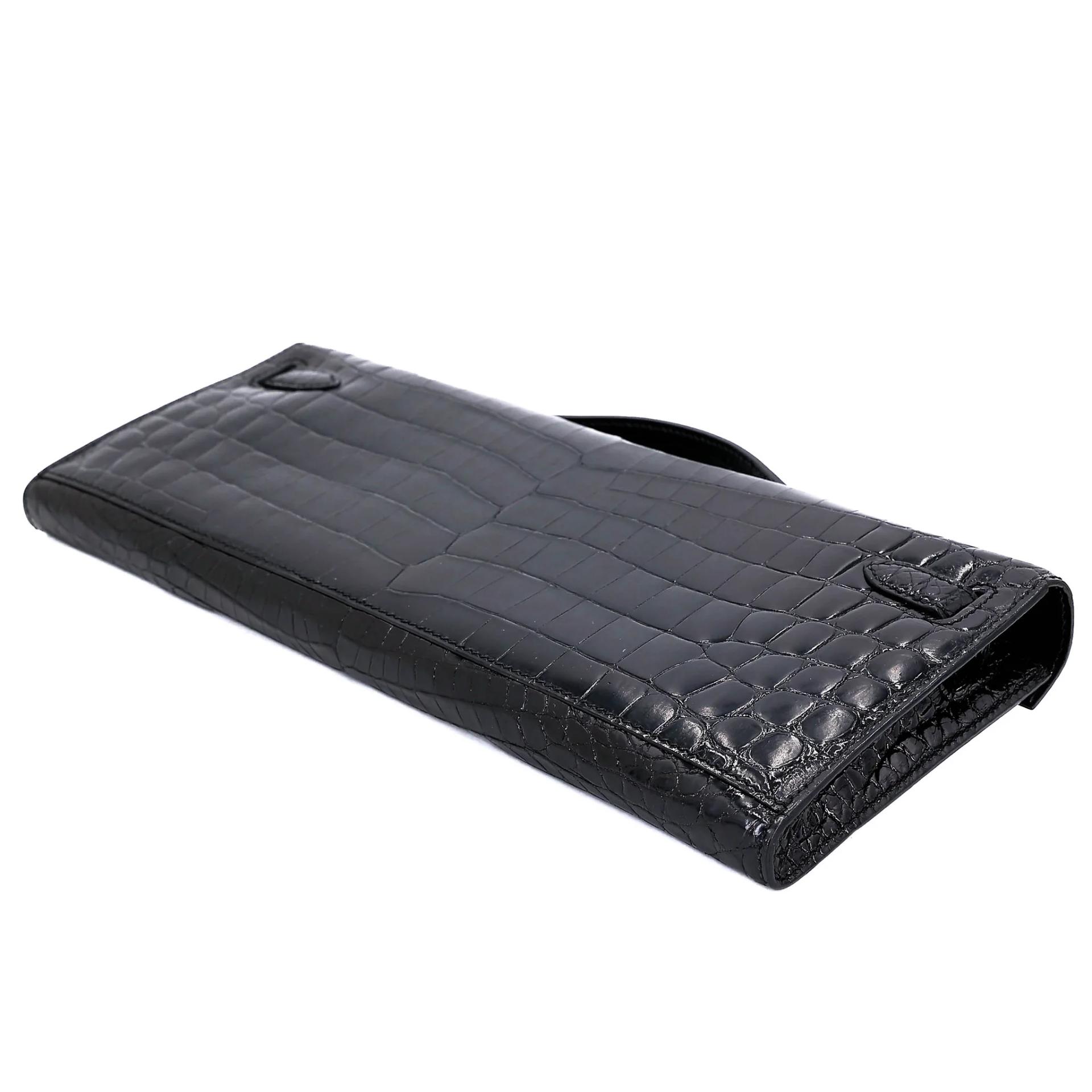 Very Good ( Rank A) HERMÈS Kelly Cut Noir (89) Shiny Niloticus Crocodile Palladium hardware Square P (2012) - 6