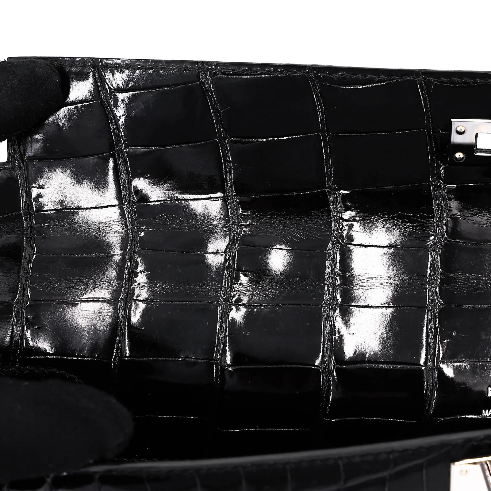 Very Good ( Rank A) HERMÈS Kelly Cut Noir (89) Shiny Niloticus Crocodile Palladium hardware Square P (2012) - 20