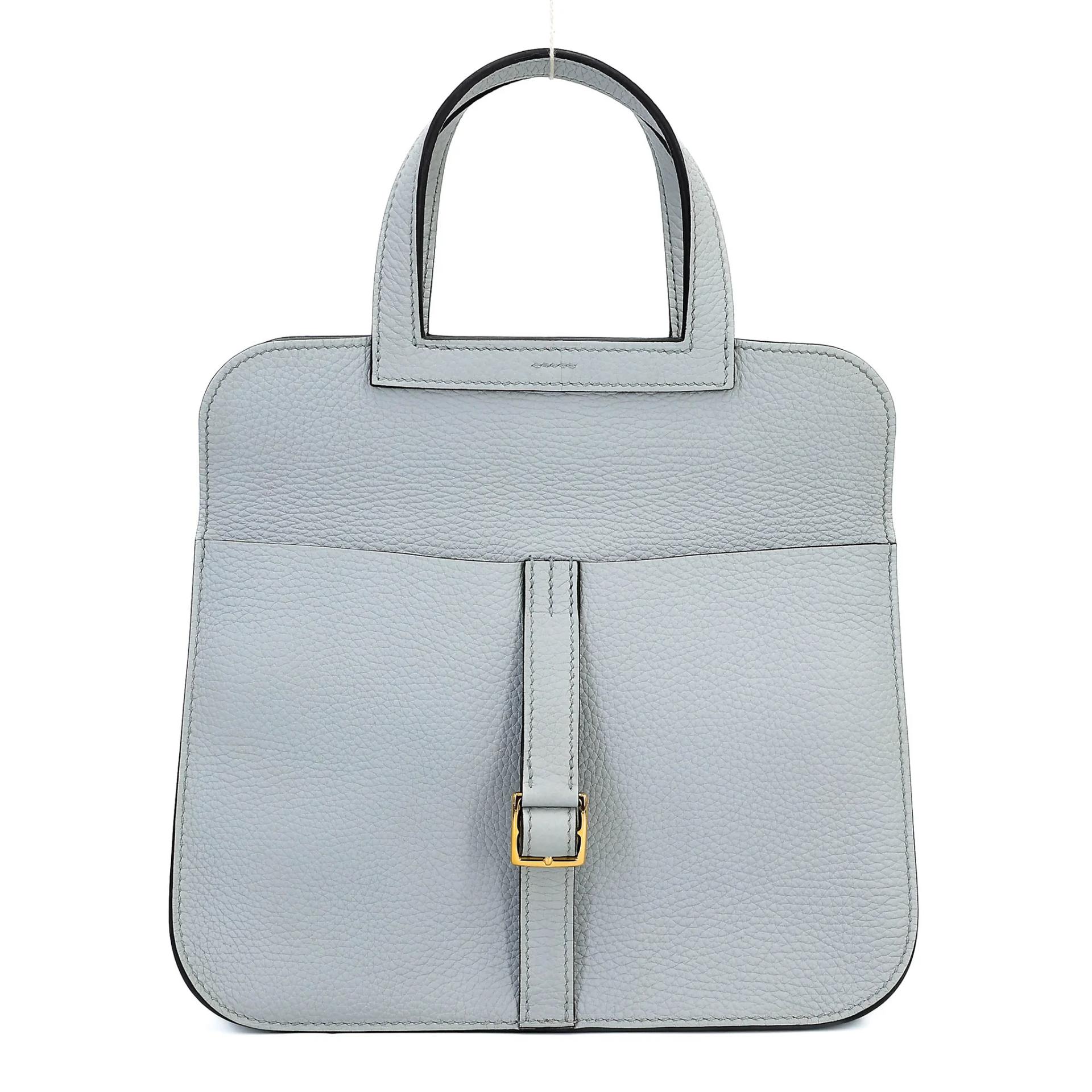 Very Good ( Rank A) HERMÈS Halzan 25 Bleu Pale (08) Clemence Gold hardware B (2023) - 4