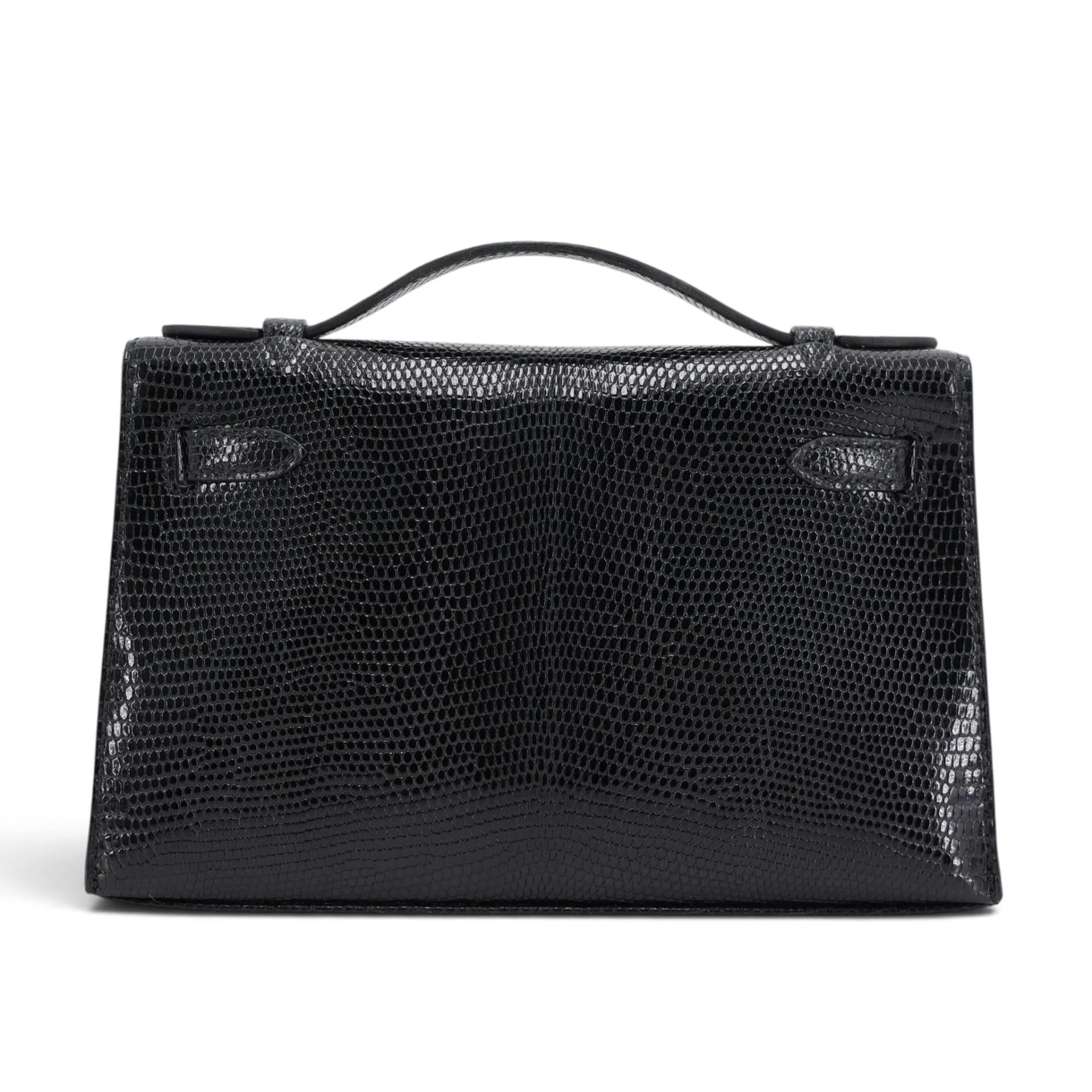 未使用保存品 HERMÈS 爱马仕 Kelly Pochette 89 黑色 Noir (Black) 蜥蜴皮 亮面 银扣 W刻 2024年 - 2