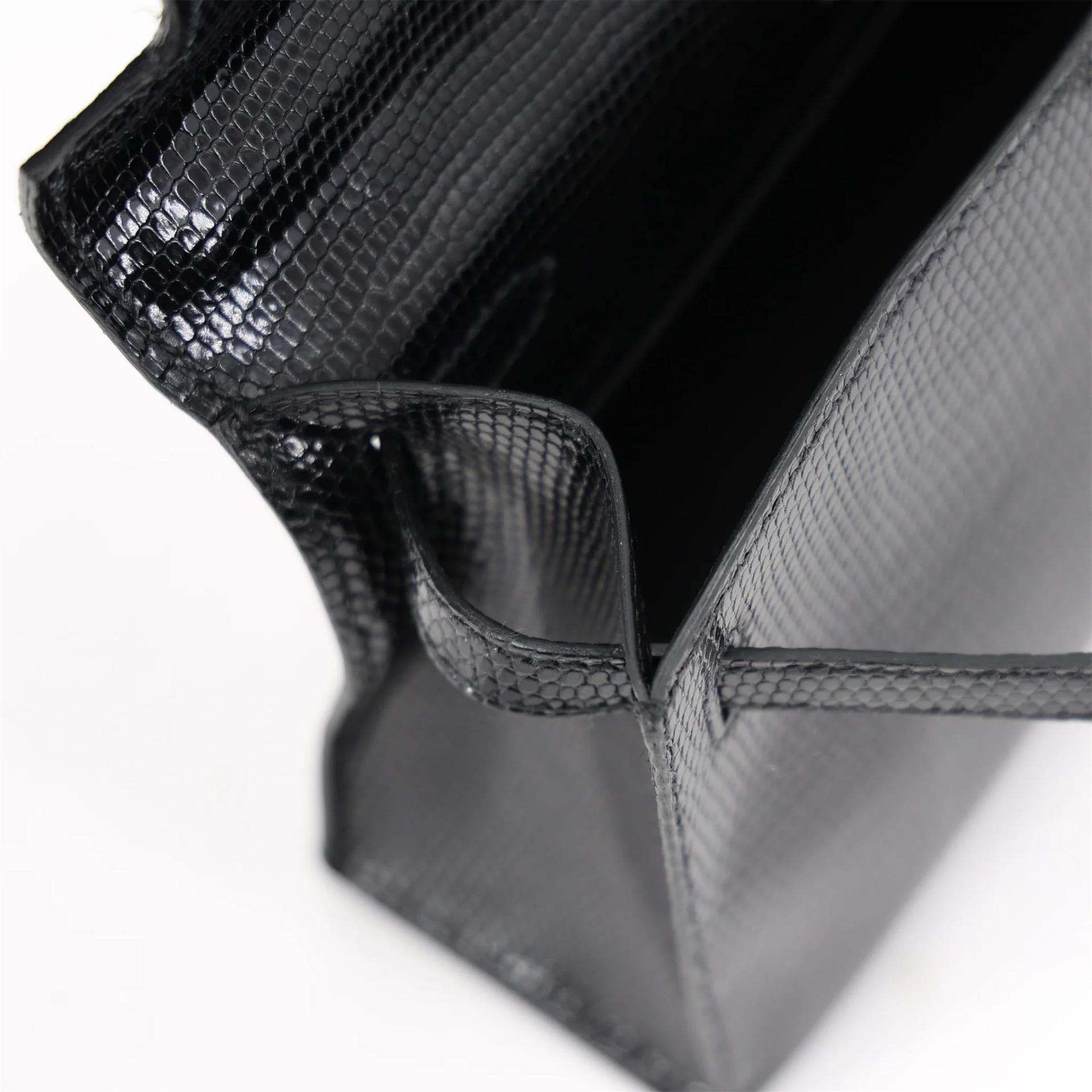未使用保存品 HERMÈS 爱马仕 Kelly Pochette 89 黑色 Noir (Black) 蜥蜴皮 亮面 银扣 W刻 2024年 - 13