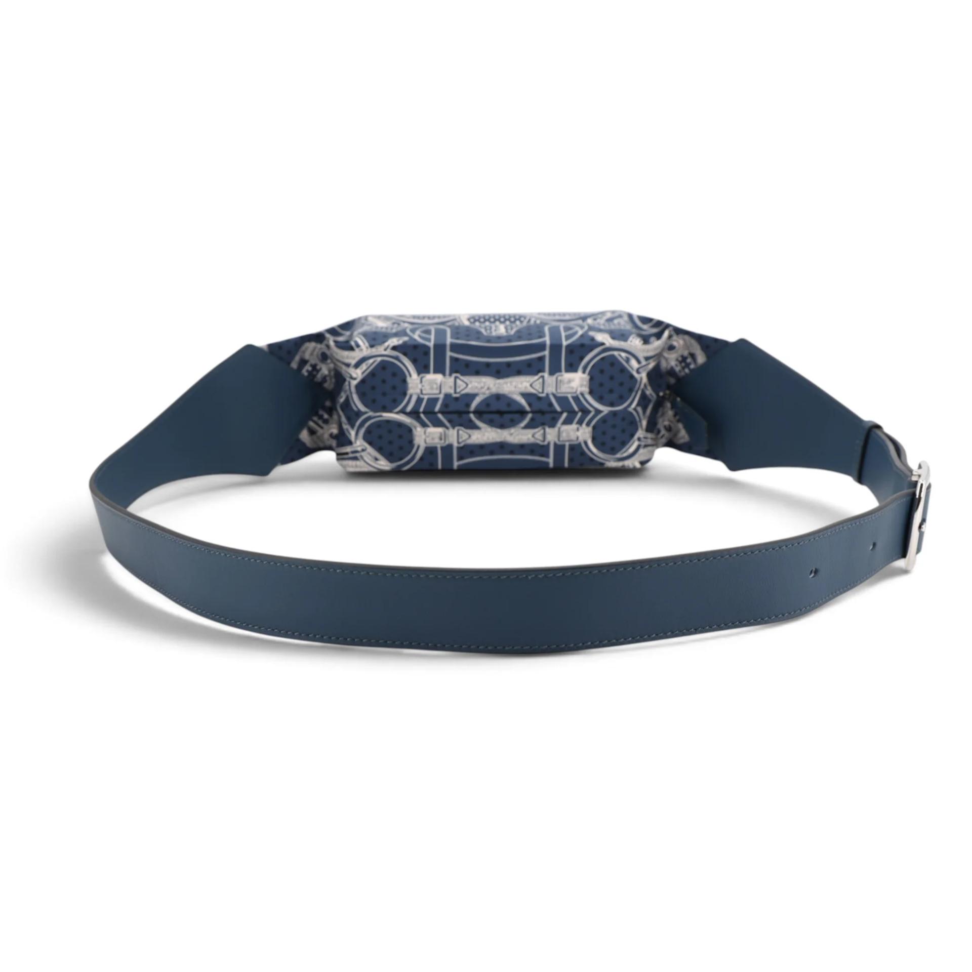 全新 HERMÈS 爱马仕 Banasilk 腰包 7P 普鲁士蓝 Bleu De Prusse Swift牛皮 silk 丝绸 银扣 - 2
