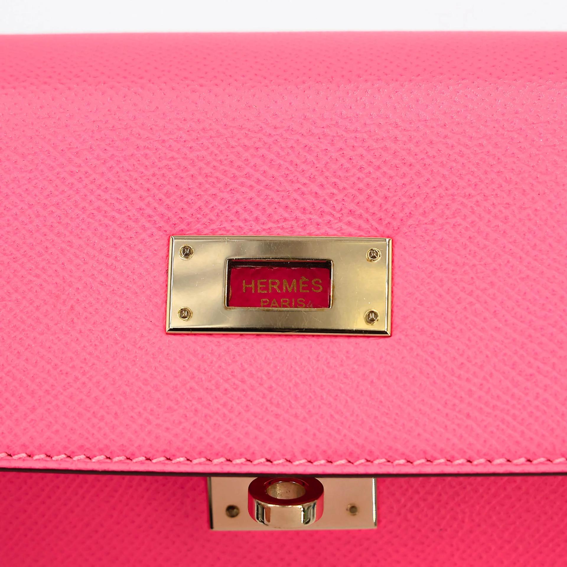 Very Good ( Rank A) HERMÈS Special Order Kelly 28 HSS Rose Azalee (8W) Nata (I2) Epsom Permabrass hardware C (2018) - 21