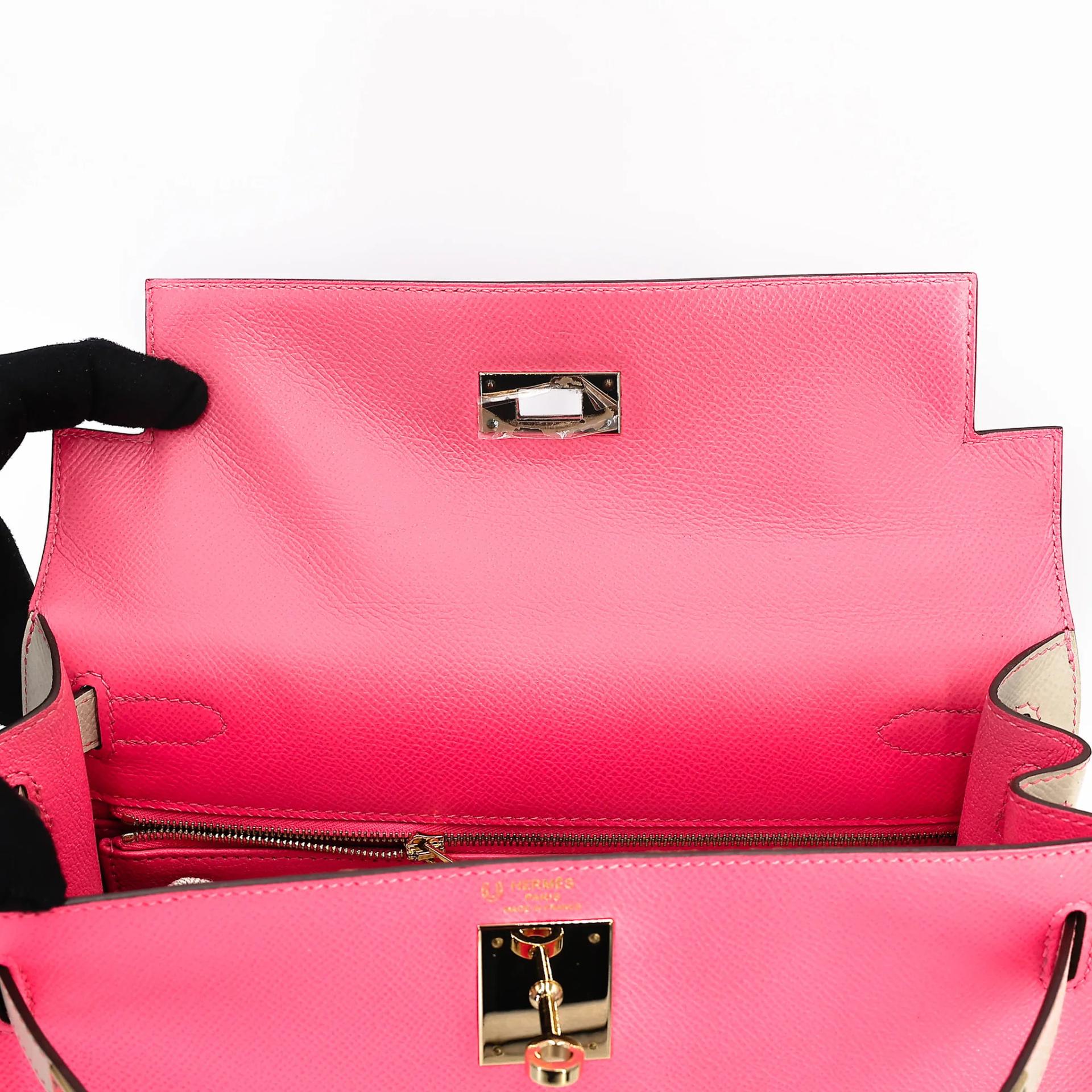 Very Good ( Rank A) HERMÈS Special Order Kelly 28 HSS Rose Azalee (8W) Nata (I2) Epsom Permabrass hardware C (2018) - 23