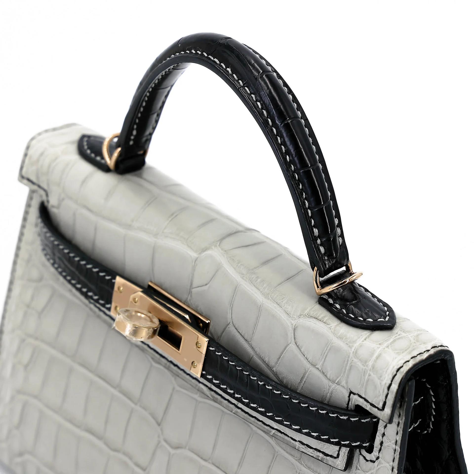 Unused ( Rank NS ) HERMÈS Special Order Mini Kelly II HSS Gris Perle (80) Noir (89) Matte Alligator Permabrass hardware B (2023) - 3