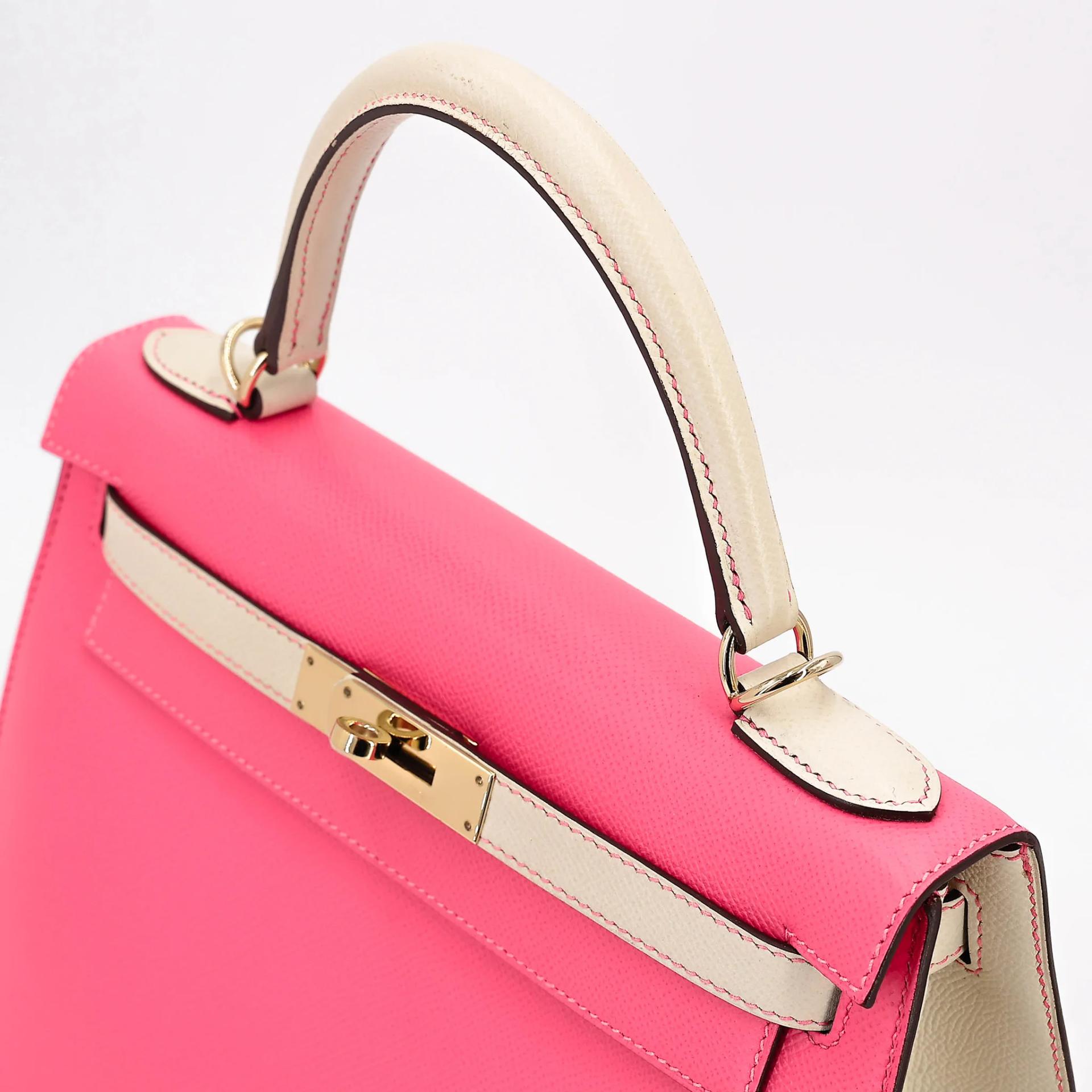 Very Good ( Rank A) HERMÈS Special Order Kelly 28 HSS Rose Azalee (8W) Nata (I2) Epsom Permabrass hardware C (2018) - 3