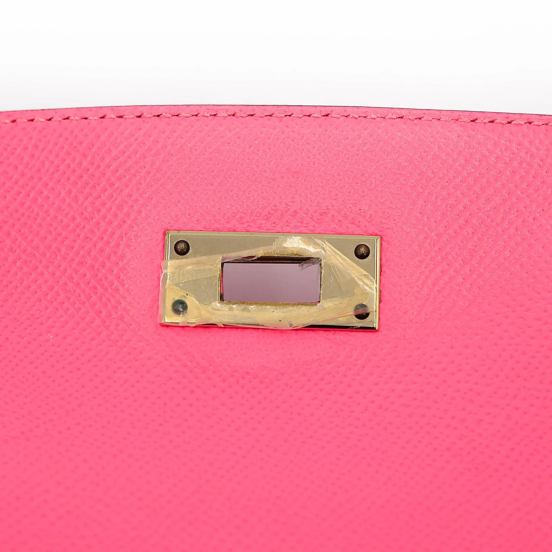 Very Good ( Rank A) HERMÈS Special Order Kelly 28 HSS Rose Azalee (8W) Nata (I2) Epsom Permabrass hardware C (2018) - 22