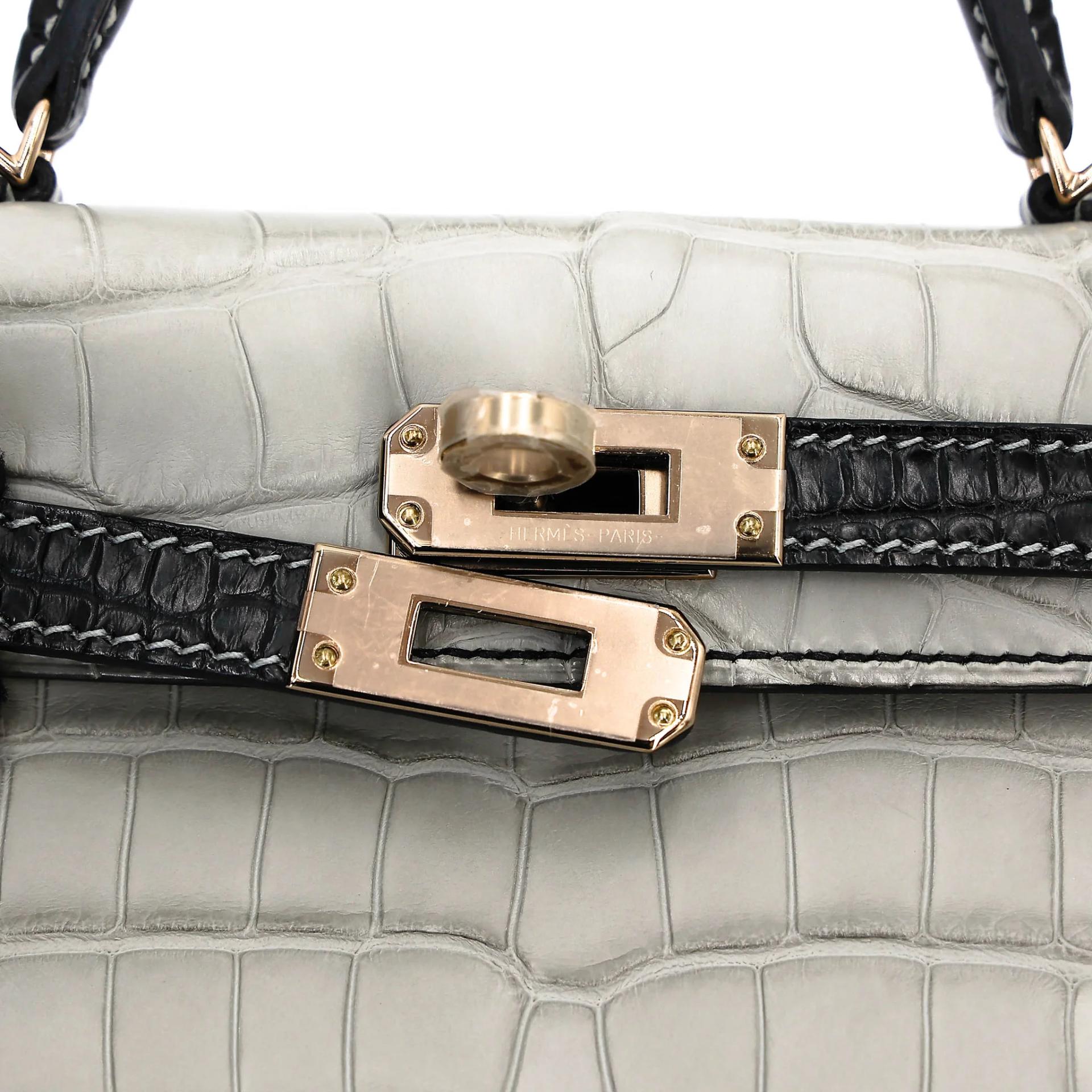 Unused ( Rank NS ) HERMÈS Special Order Mini Kelly II HSS Gris Perle (80) Noir (89) Matte Alligator Permabrass hardware B (2023) - 8
