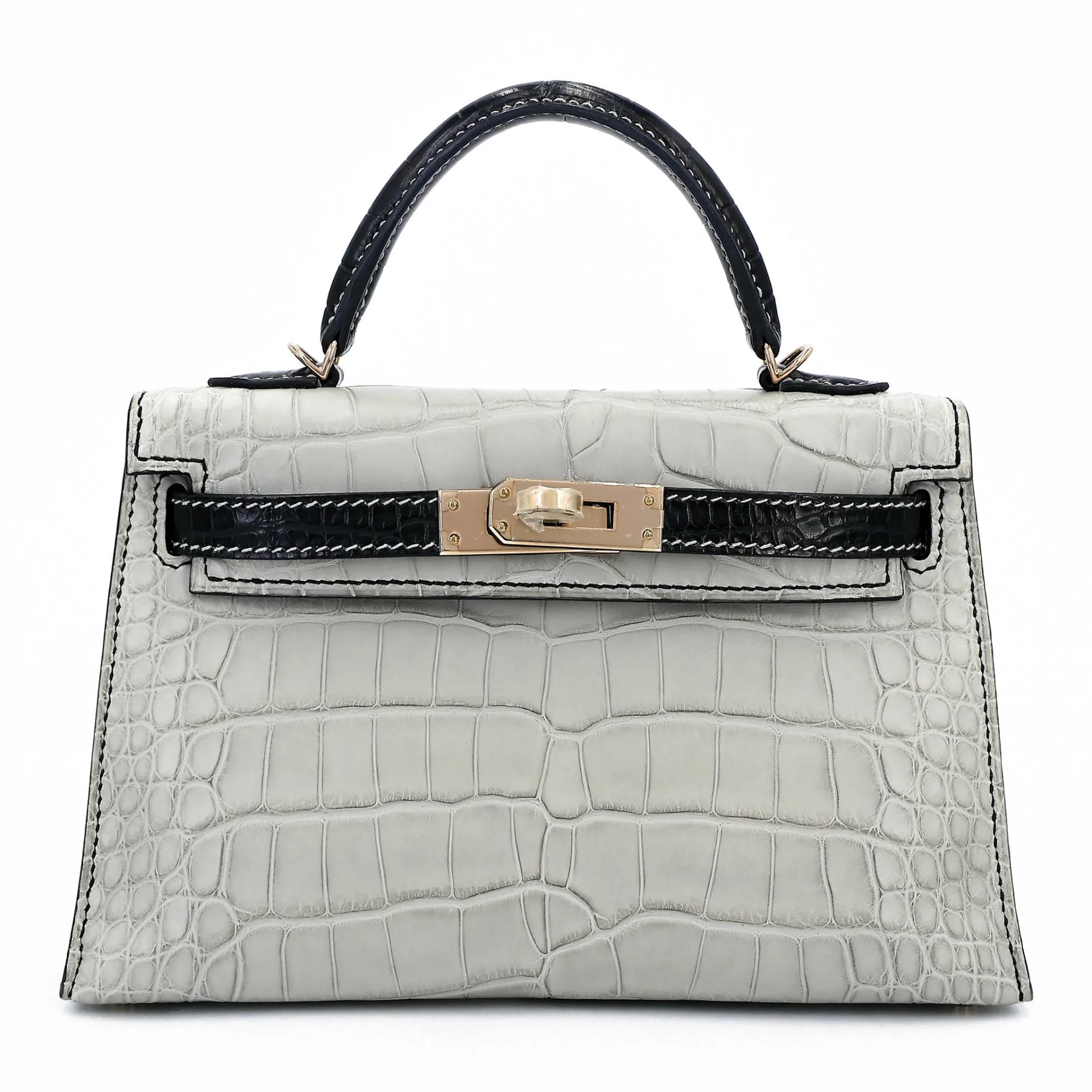 Unused ( Rank NS ) HERMÈS Special Order Mini Kelly II HSS Gris Perle (80) Noir (89) Matte Alligator Permabrass hardware B (2023) - 1