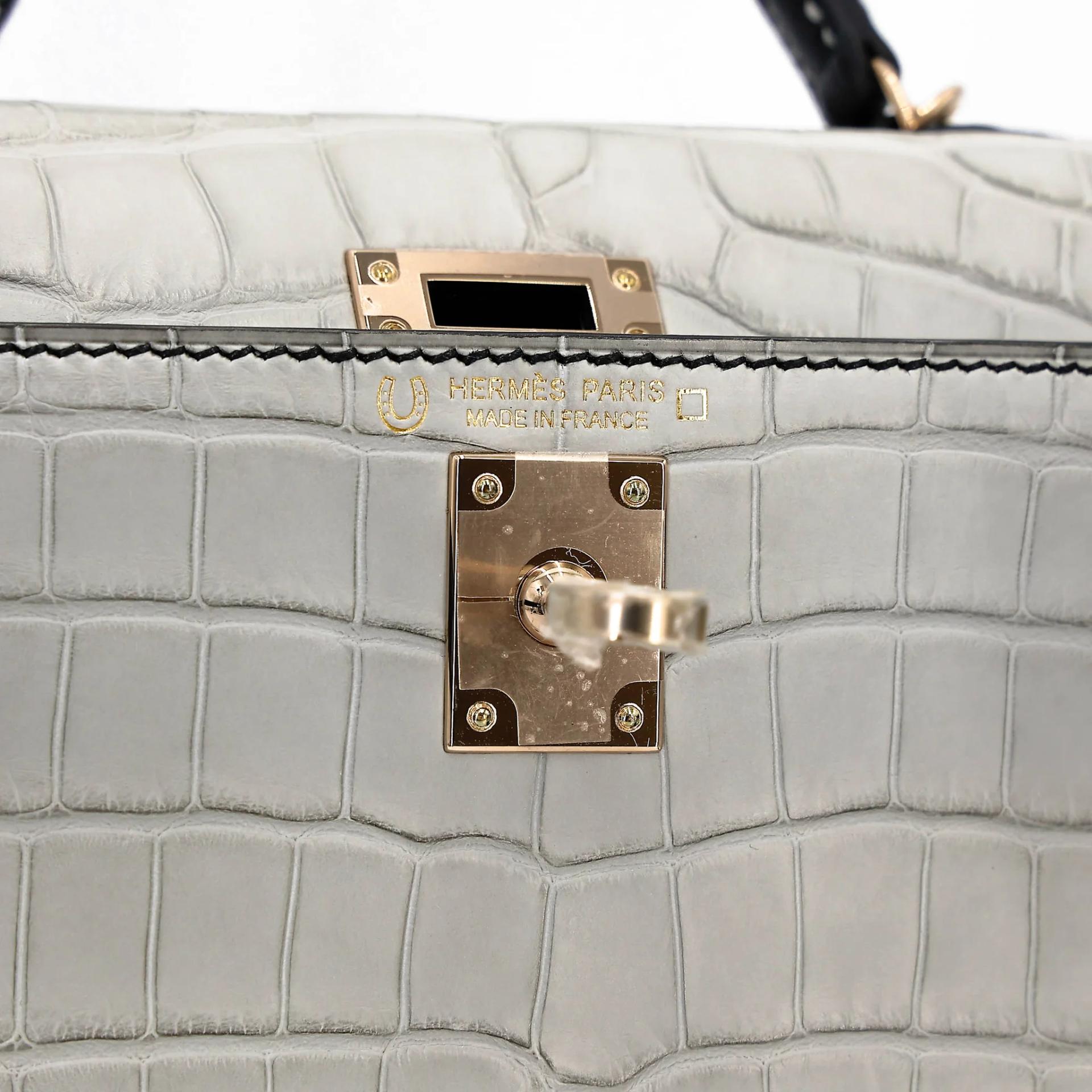 Unused ( Rank NS ) HERMÈS Special Order Mini Kelly II HSS Gris Perle (80) Noir (89) Matte Alligator Permabrass hardware B (2023) - 13