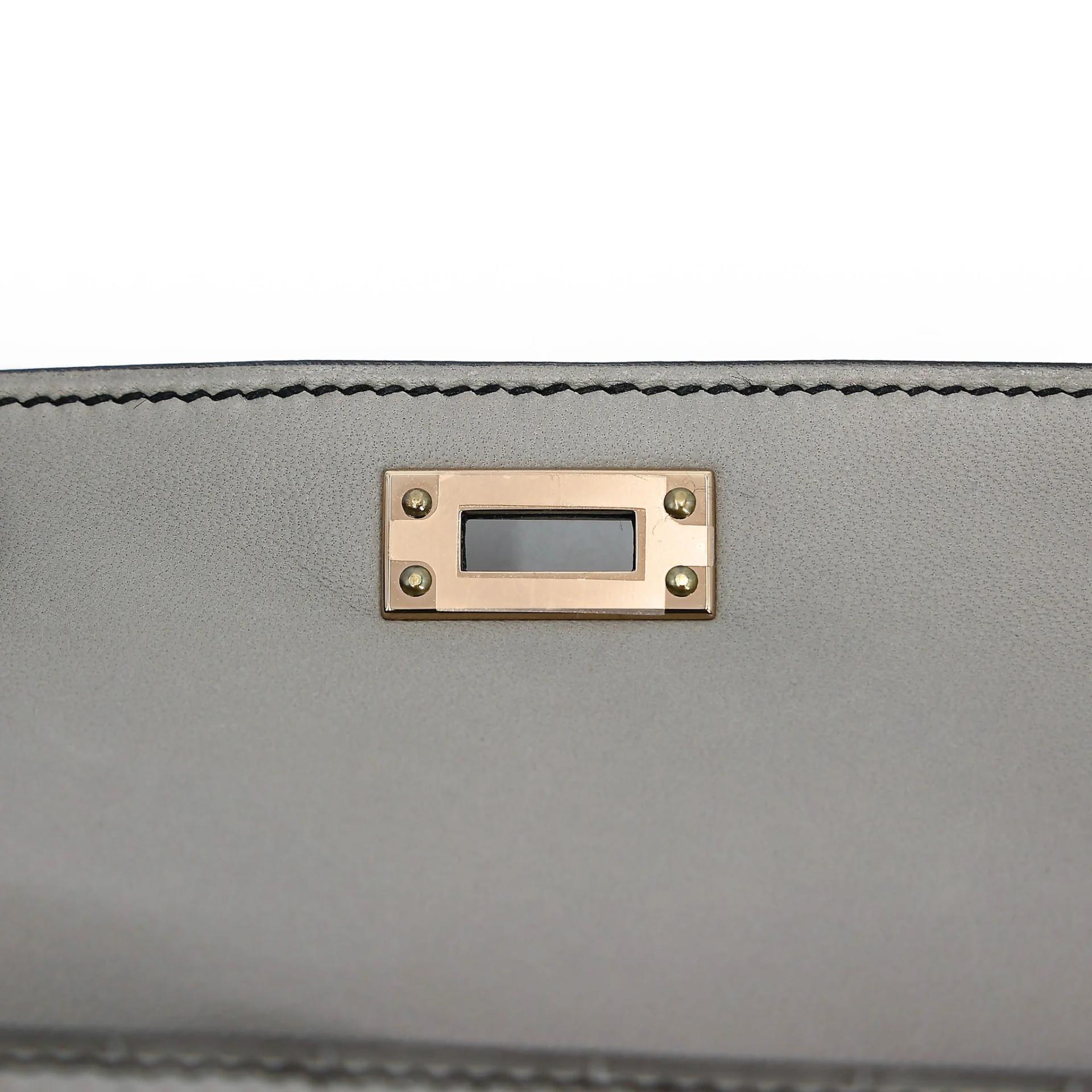 Unused ( Rank NS ) HERMÈS Special Order Mini Kelly II HSS Gris Perle (80) Noir (89) Matte Alligator Permabrass hardware B (2023) - 11
