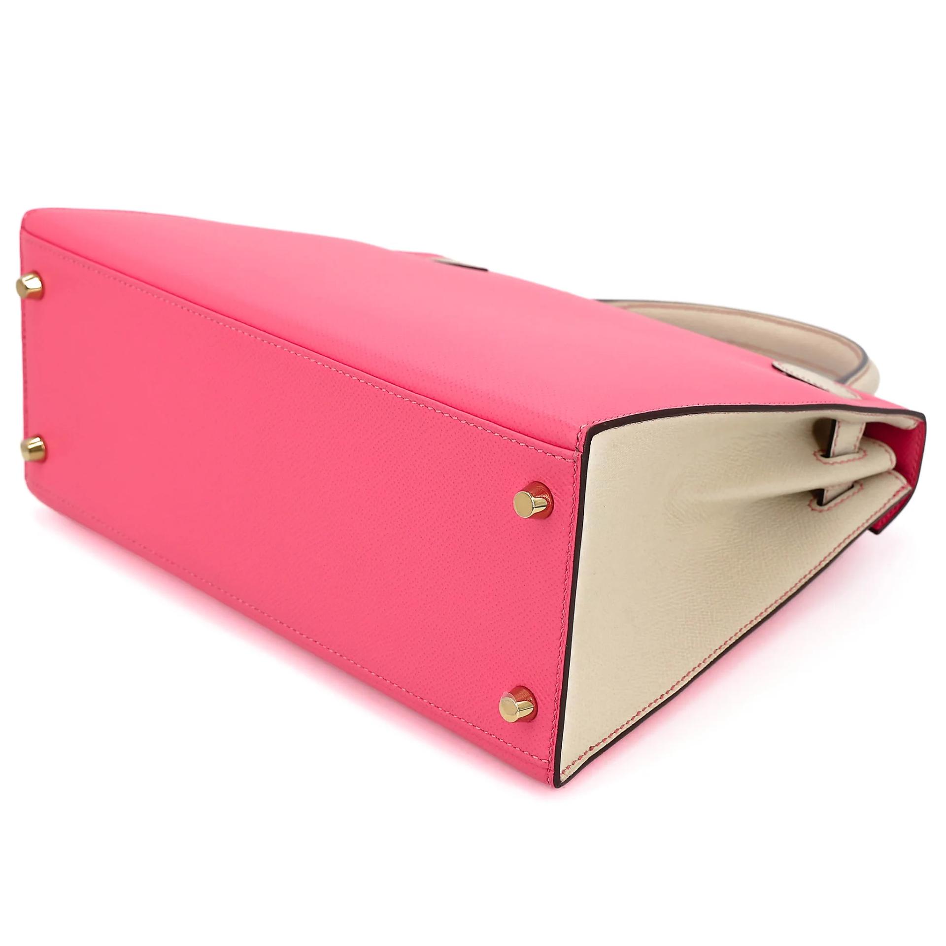 Very Good ( Rank A) HERMÈS Special Order Kelly 28 HSS Rose Azalee (8W) Nata (I2) Epsom Permabrass hardware C (2018) - 6