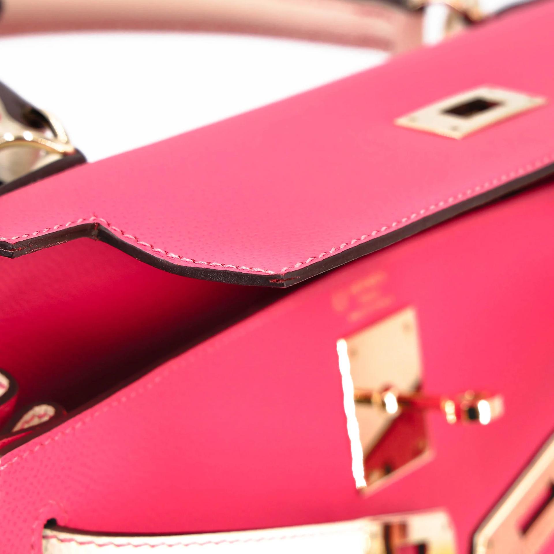 Very Good ( Rank A) HERMÈS Special Order Kelly 28 HSS Rose Azalee (8W) Nata (I2) Epsom Permabrass hardware C (2018) - 17