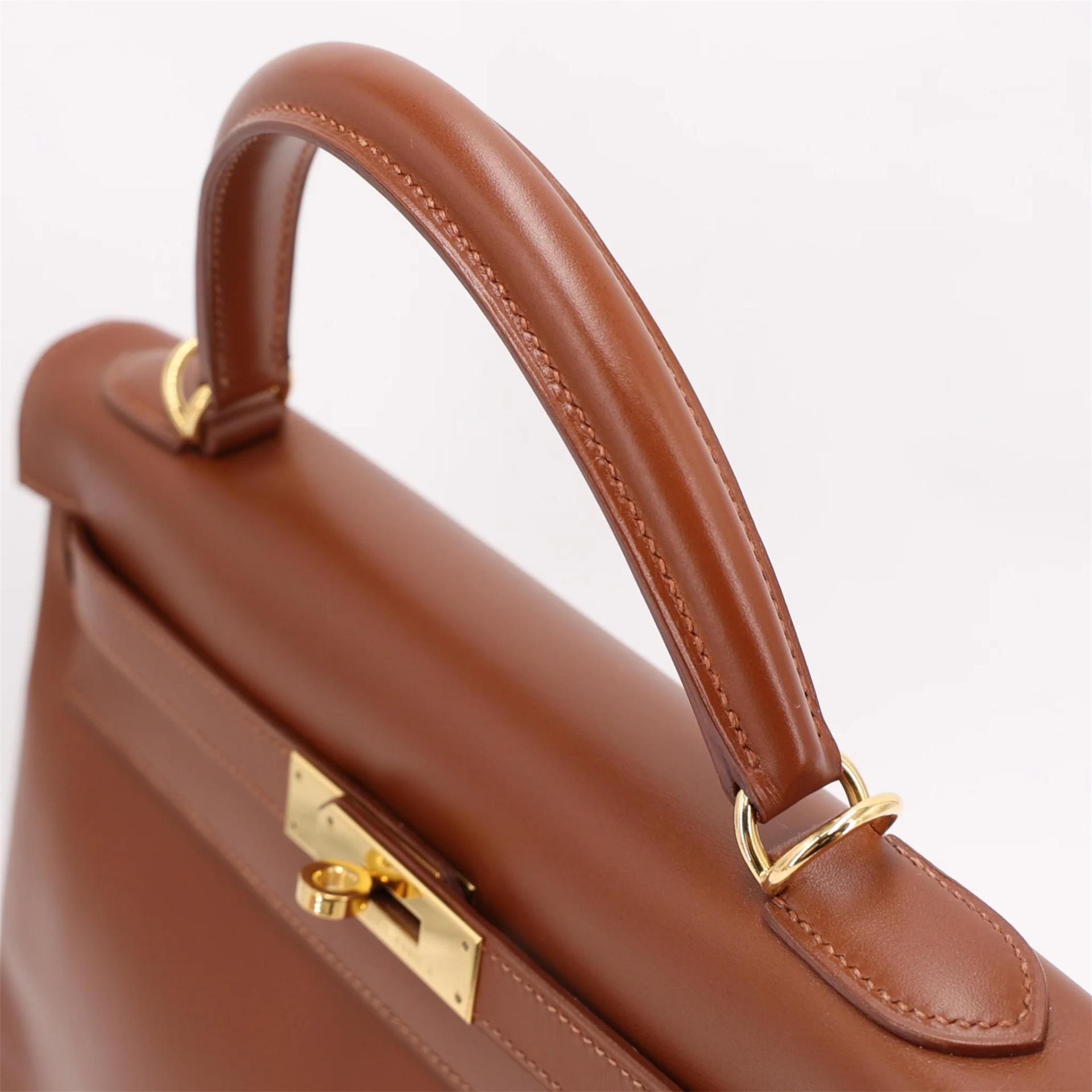 ランク A HERMÈS エルメス ケリー32 キャラメル (28) ボックスカーフ ゴールド金具 □F刻印 (2002) - 3