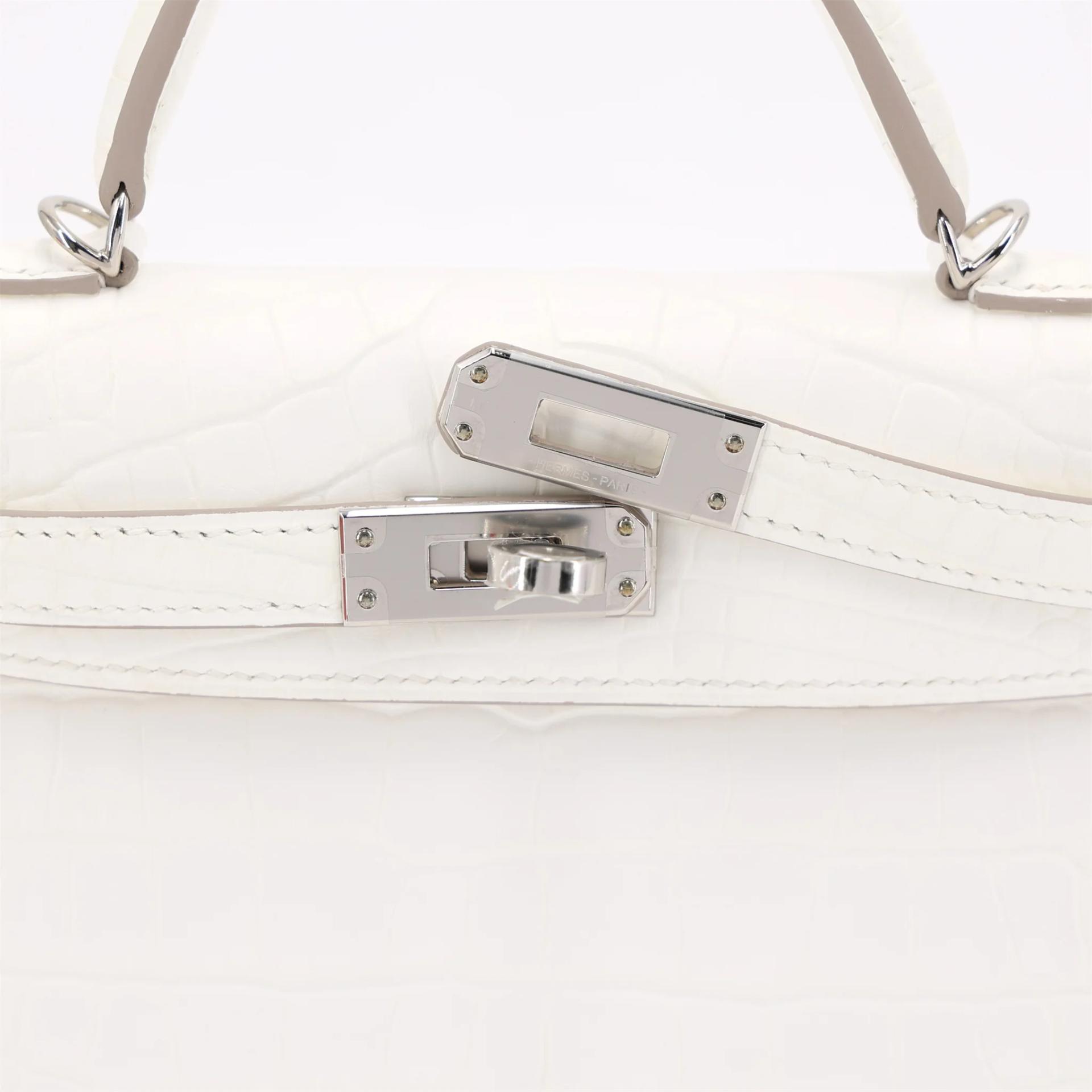 ランク N 新品 HERMÈS エルメス ミニケリー2 シャンティ クレーム (Q3) クロコダイル アリゲーター マット シルバー金具 K刻印 (2025) - 8