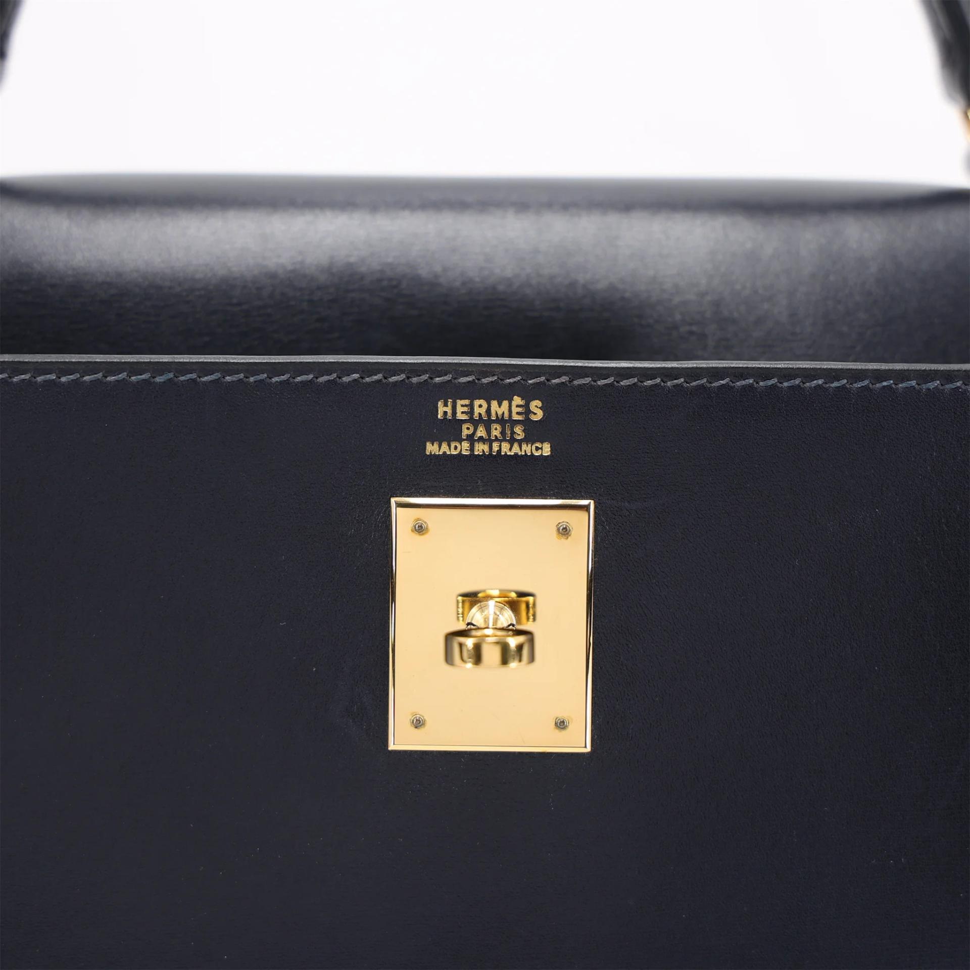 ランク A HERMÈS エルメス ケリー32 セリエ ブルーネイビー (7U) ボックスカーフ ゴールド金具 □M刻印 (2009) - 12