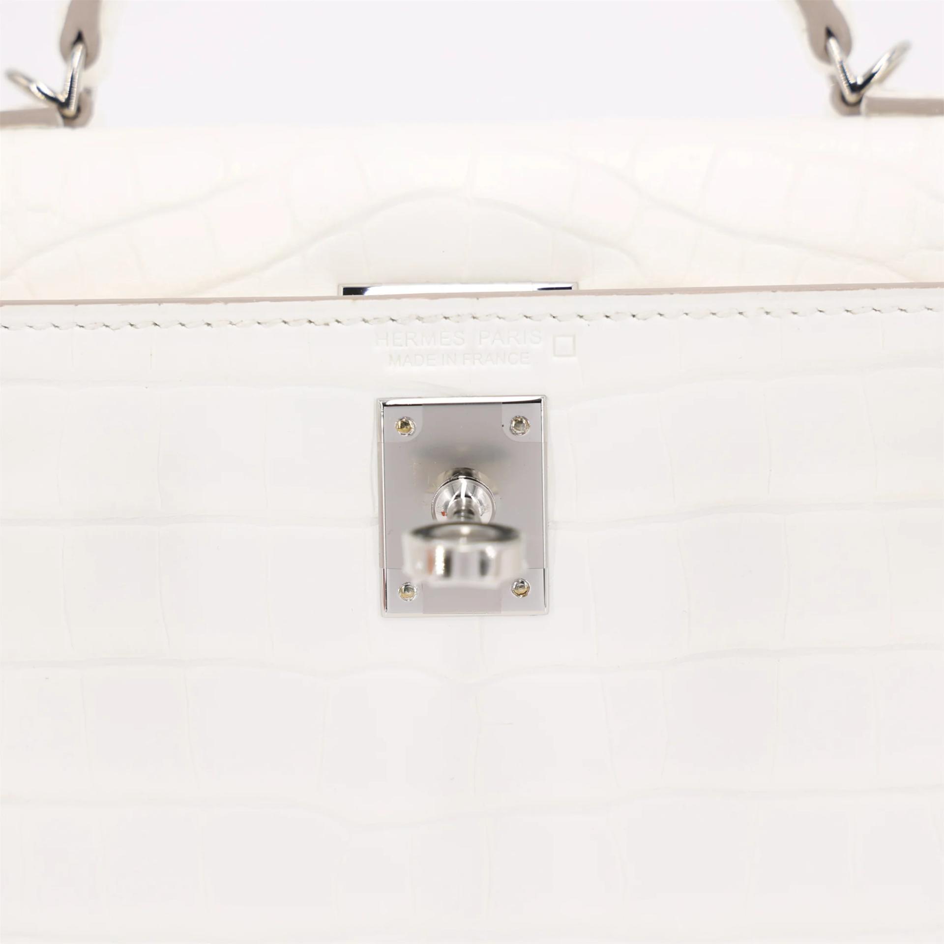 ランク N 新品 HERMÈS エルメス ミニケリー2 シャンティ クレーム (Q3) クロコダイル アリゲーター マット シルバー金具 K刻印 (2025) - 10
