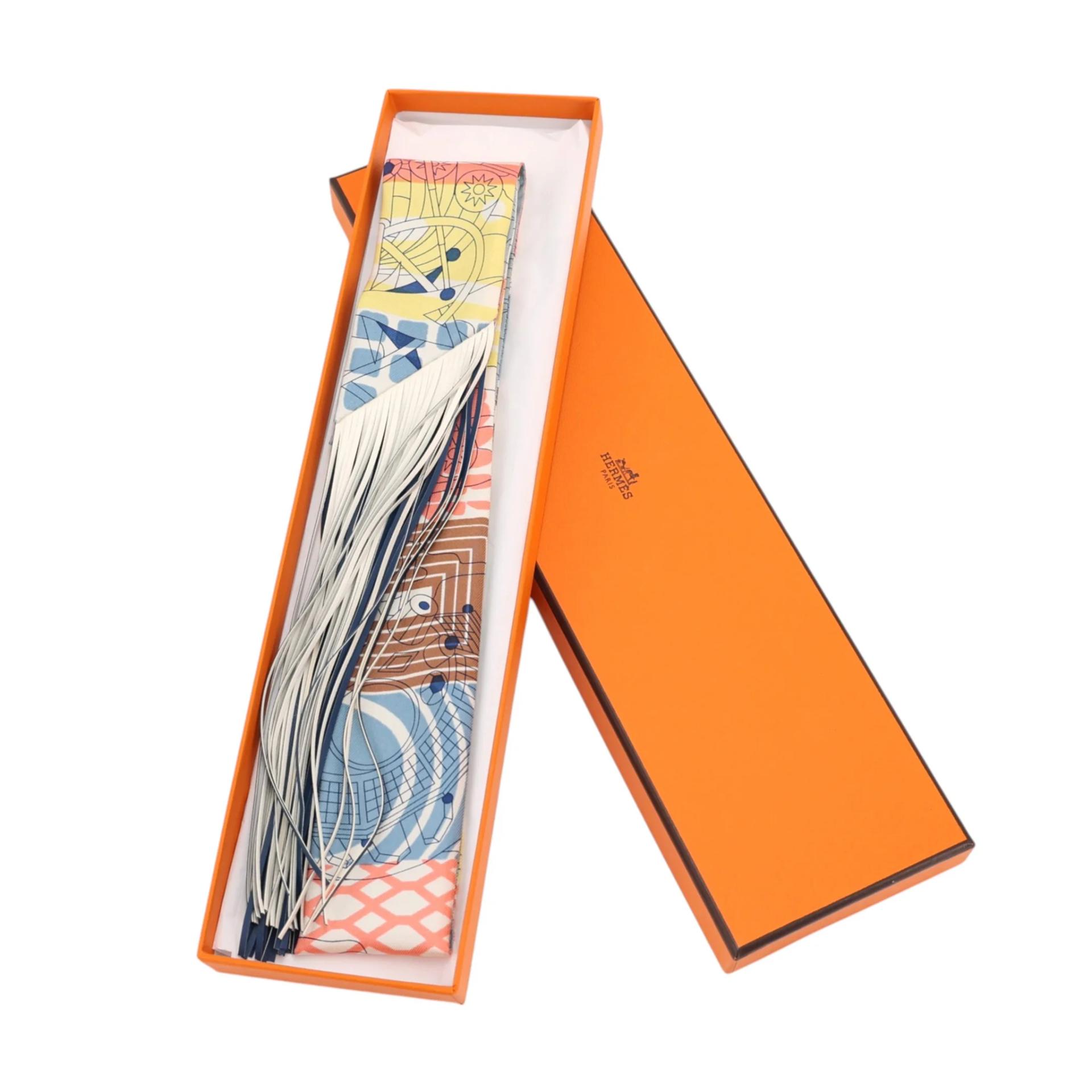 ランク N 新品 HERMÈS エルメス ツイリー オ・ブロック・フリンジ ブルー ヴェール シルク - 3