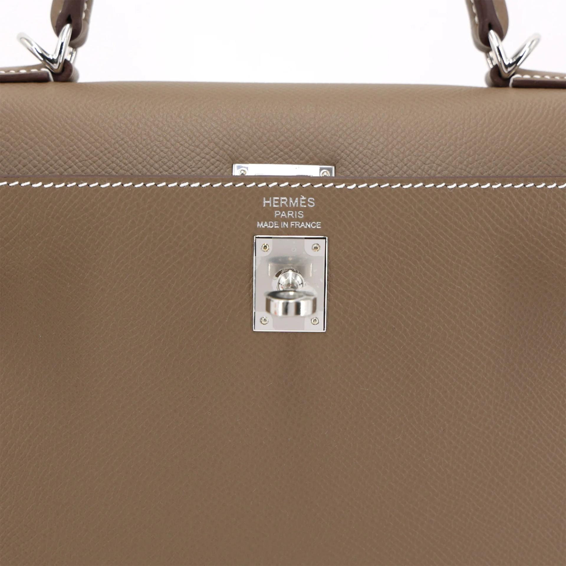 Brand New ( Rank N ) HERMÈS Kelly 25 Sellier Etoupe (18) Epsom Palladium hardware G (2026) - 10