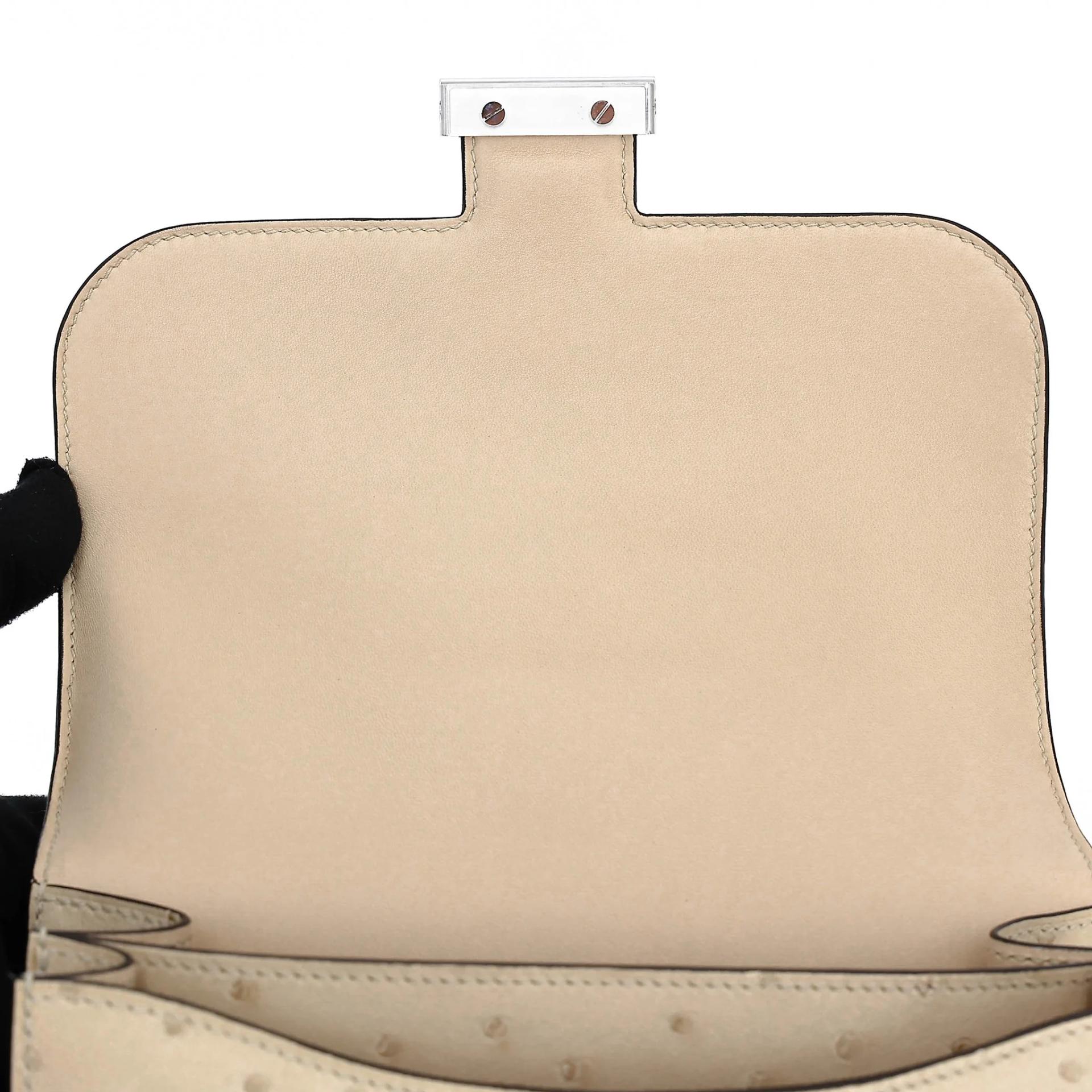 Excellent ( Rank SA ) HERMÈS Constance Mini 19 Mirror Parchemin (3C) Ostrich Palladium hardware U (2022) - 11
