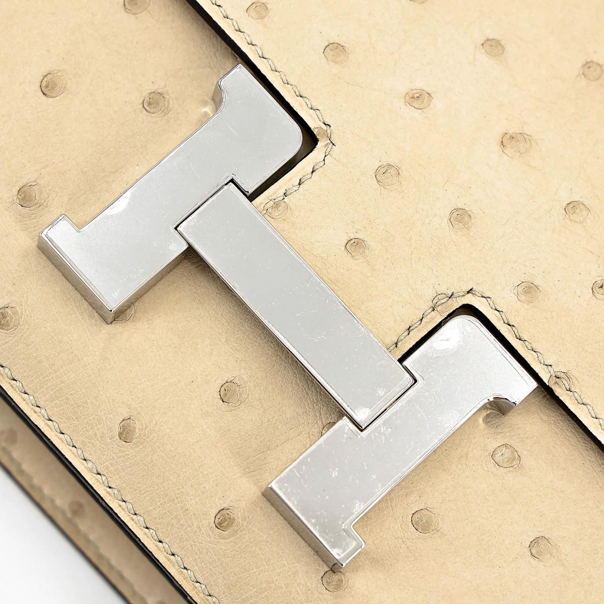 Excellent ( Rank SA ) HERMÈS Constance Mini 19 Mirror Parchemin (3C) Ostrich Palladium hardware U (2022) - 8