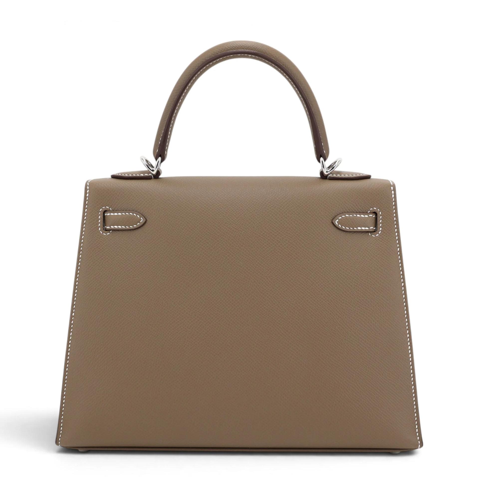 Brand New ( Rank N ) HERMÈS Kelly 25 Sellier Etoupe (18) Epsom Palladium hardware G (2026) - 2