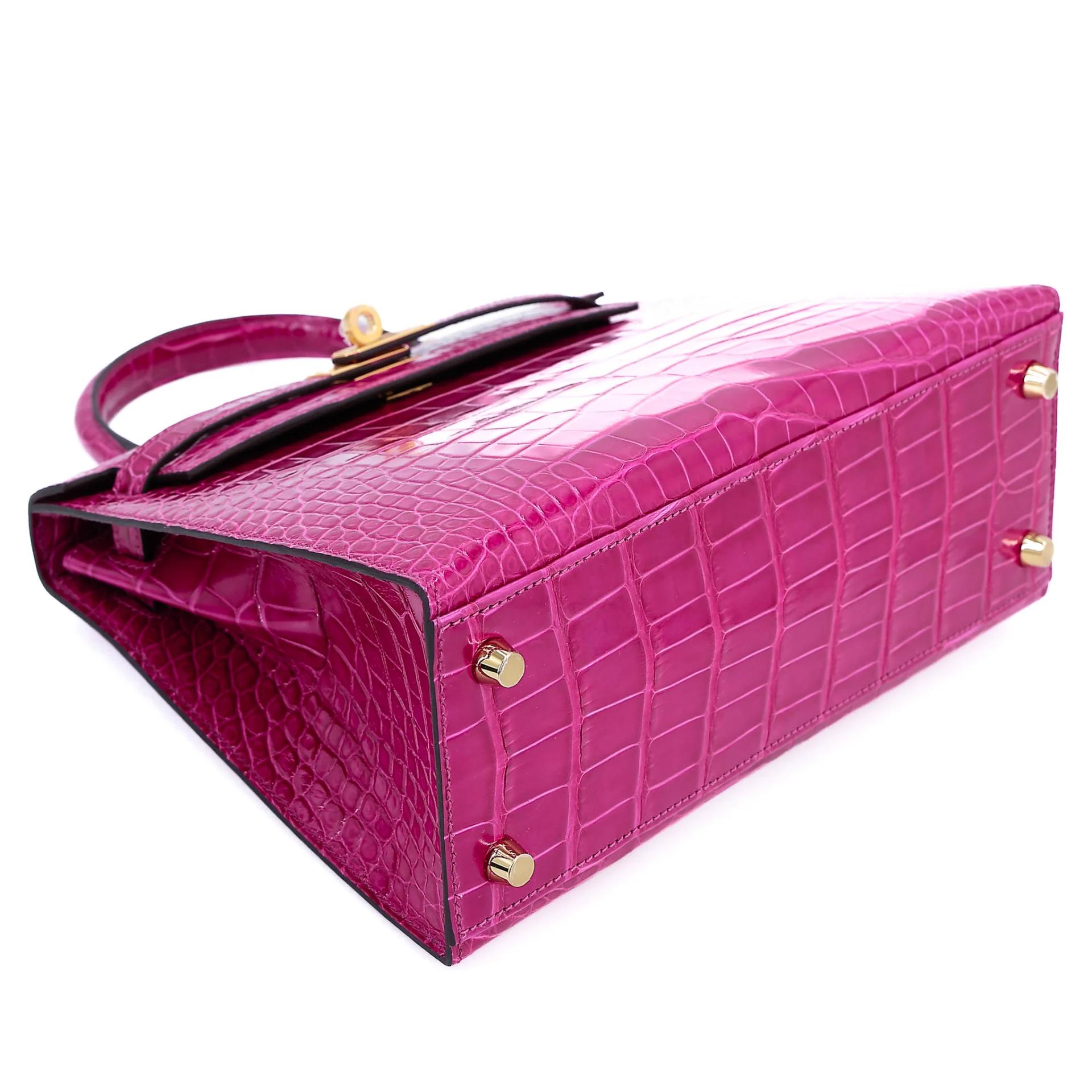 Brand New ( Rank N ) HERMÈS Kelly 25 Sellier Rose Scheherazade (J5) Shiny Alligator Gold hardware K (2025) - 5