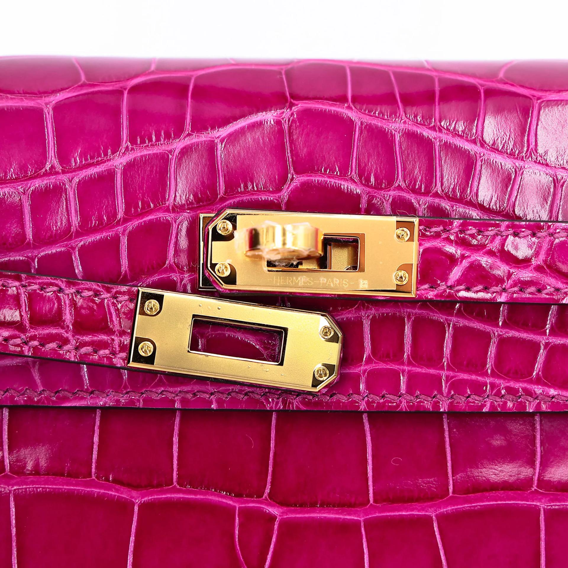 Brand New ( Rank N ) HERMÈS Kelly 25 Sellier Rose Scheherazade (J5) Shiny Alligator Gold hardware K (2025) - 8