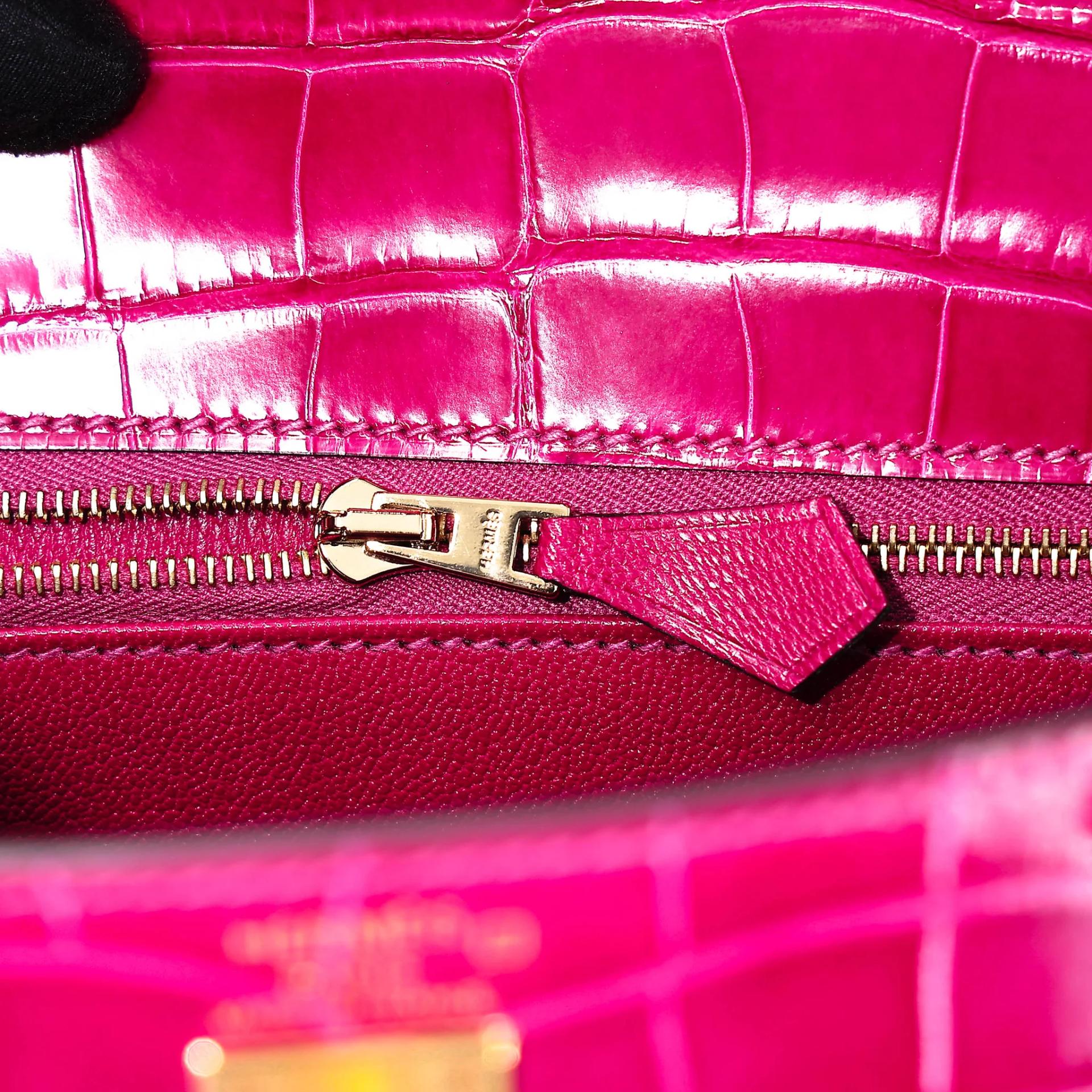 Brand New ( Rank N ) HERMÈS Kelly 25 Sellier Rose Scheherazade (J5) Shiny Alligator Gold hardware K (2025) - 14