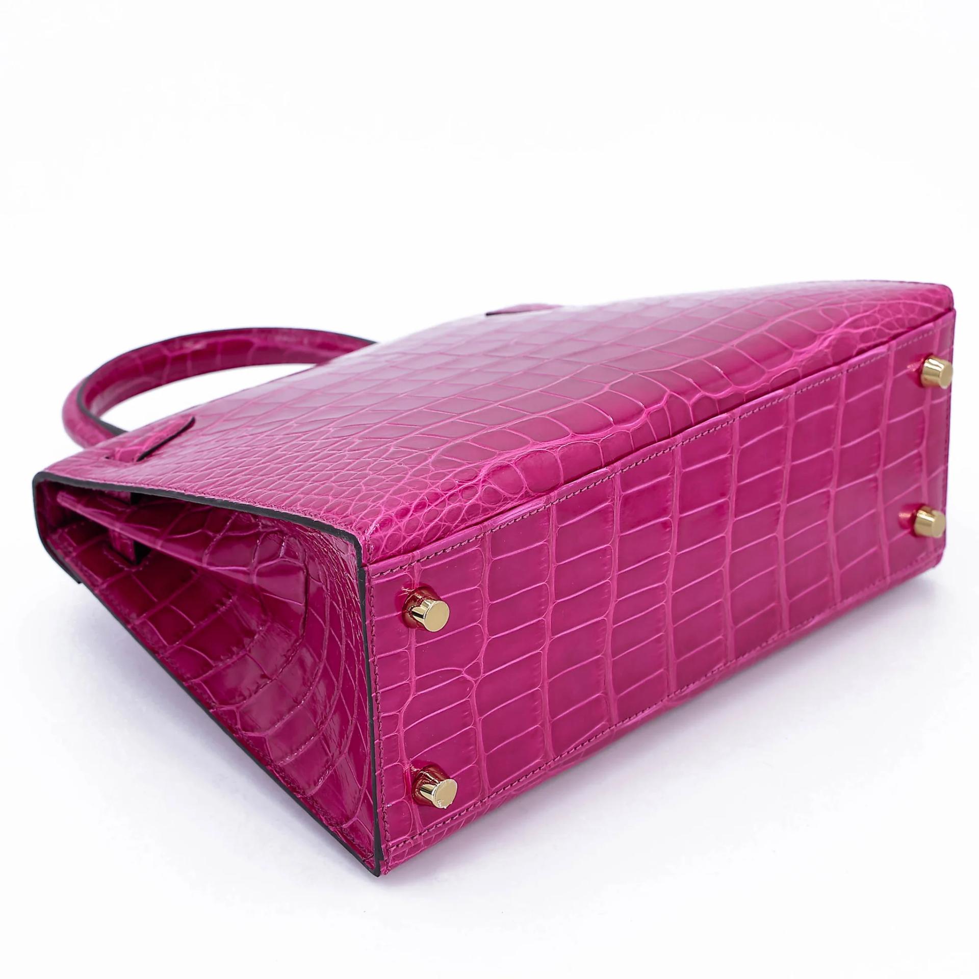 Brand New ( Rank N ) HERMÈS Kelly 25 Sellier Rose Scheherazade (J5) Shiny Alligator Gold hardware K (2025) - 7