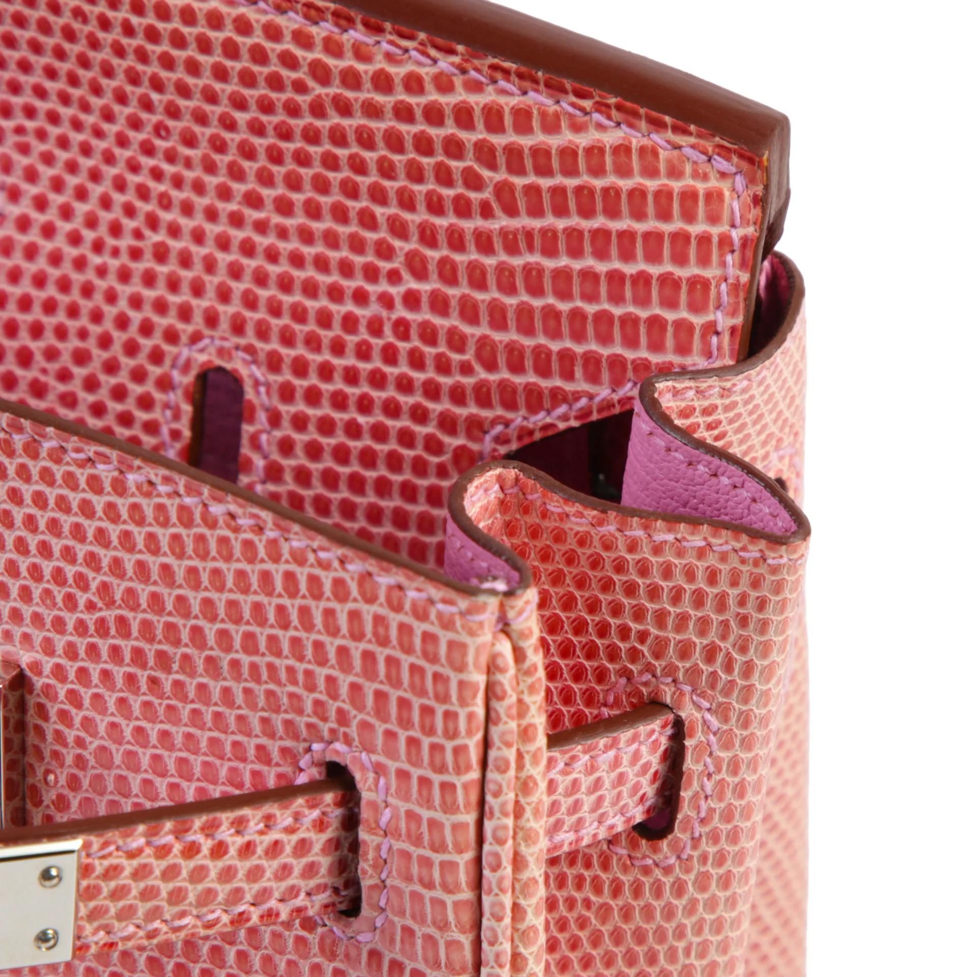 Good ( Rank AB) HERMÈS Birkin 25 Pink (5P) Lizard Palladium hardware Square P (2012) - 12