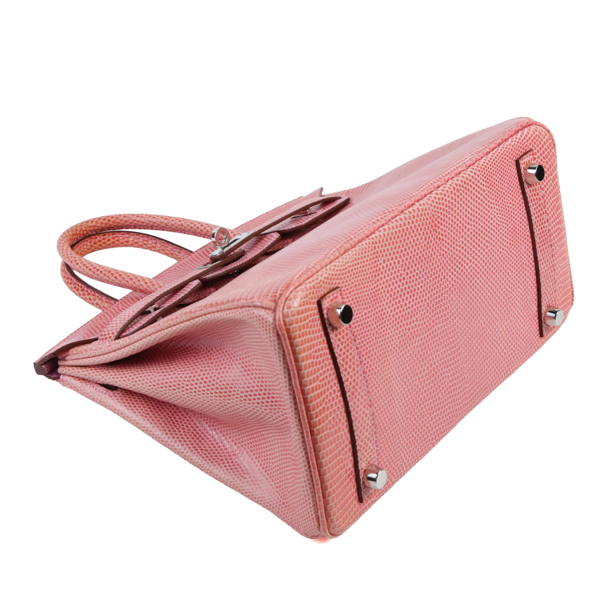 Good ( Rank AB) HERMÈS Birkin 25 Pink (5P) Lizard Palladium hardware Square P (2012) - 4
