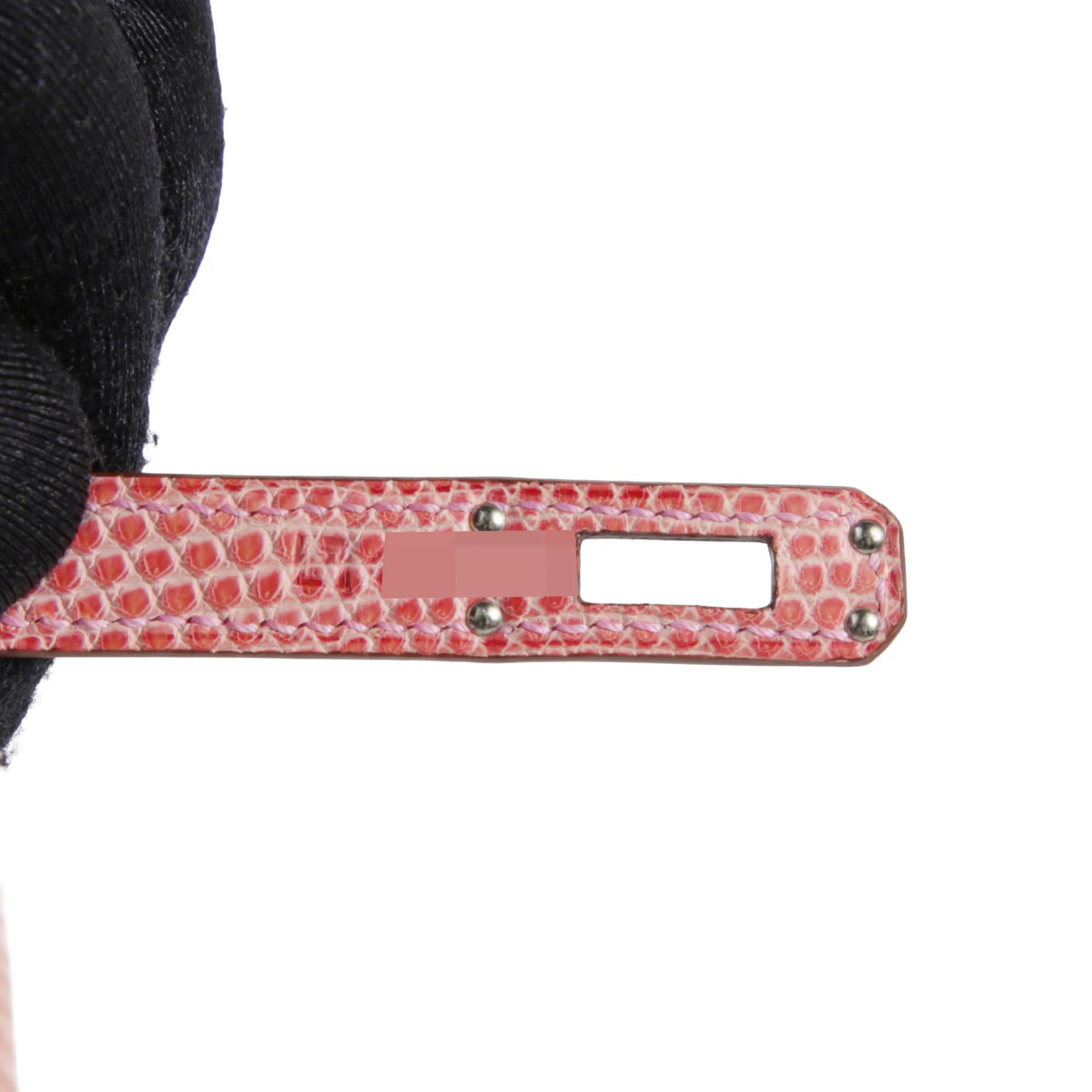 Good ( Rank AB) HERMÈS Birkin 25 Pink (5P) Lizard Palladium hardware Square P (2012) - 10