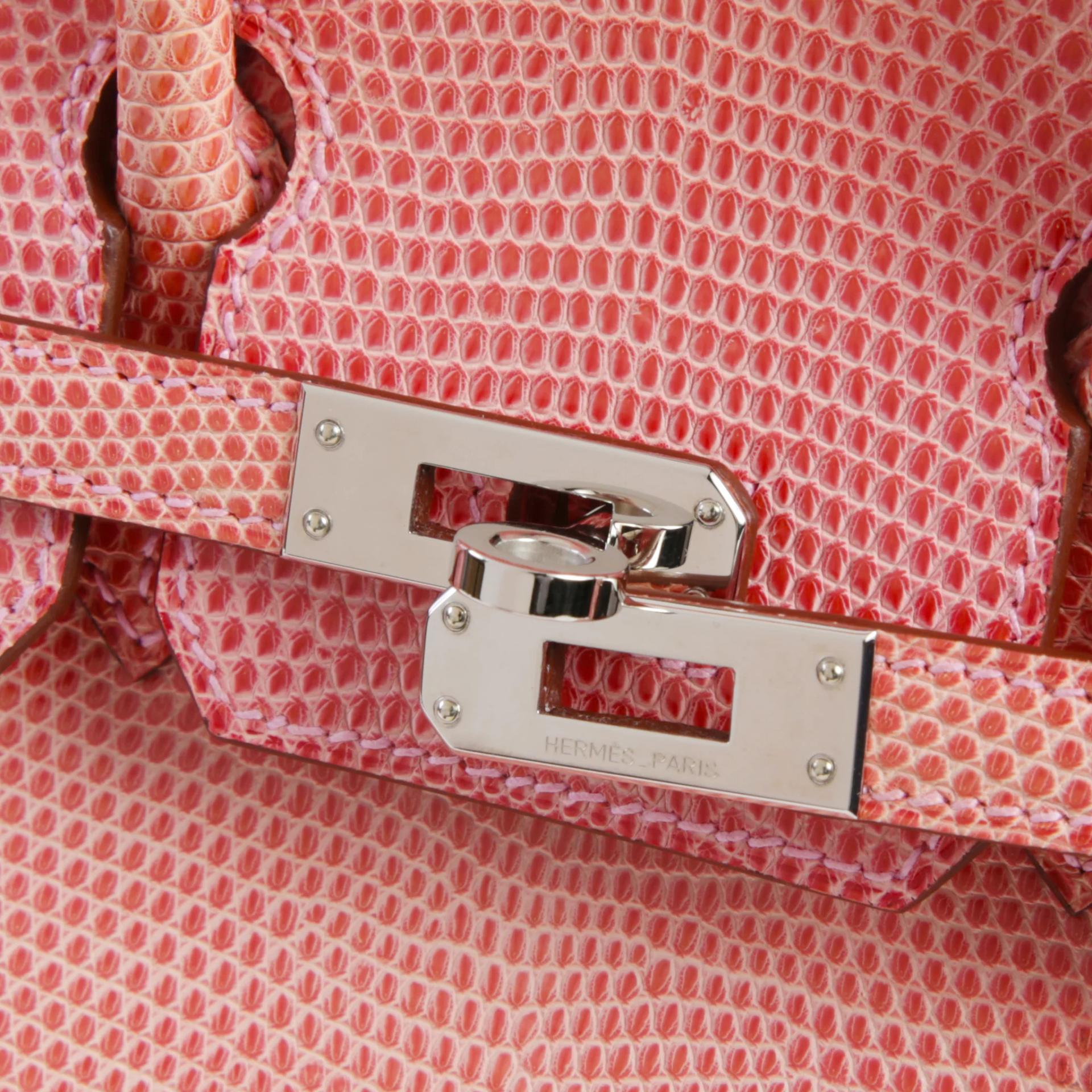 Good ( Rank AB) HERMÈS Birkin 25 Pink (5P) Lizard Palladium hardware Square P (2012) - 8