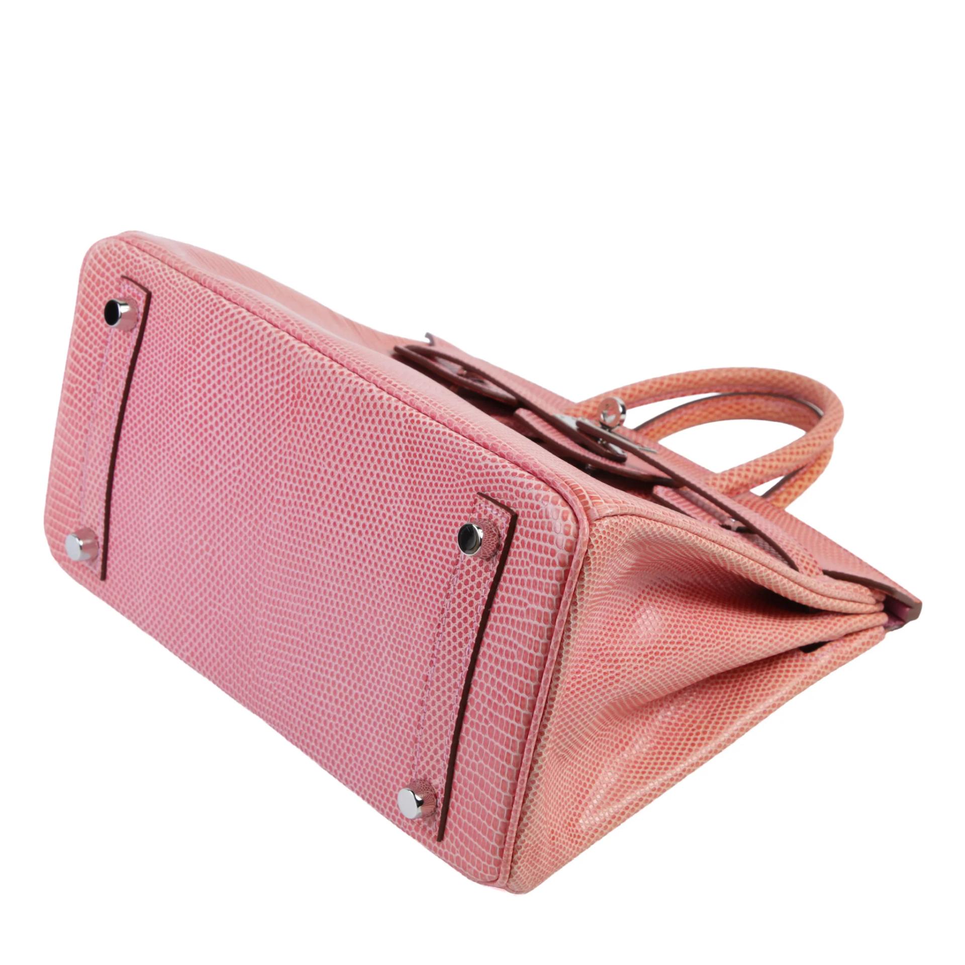 Good ( Rank AB) HERMÈS Birkin 25 Pink (5P) Lizard Palladium hardware Square P (2012) - 5
