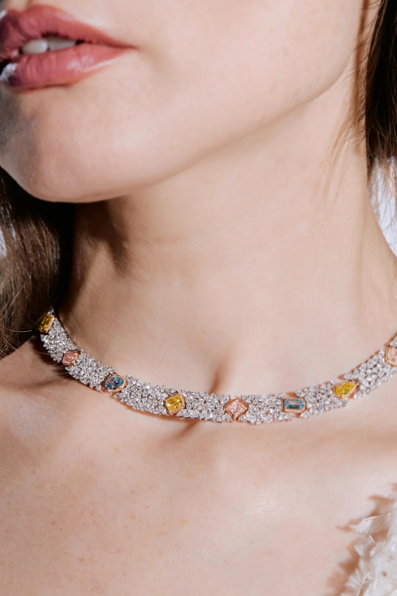 Brand New ( Rank N ) Mira MIRA Premium Collection Colorful Necklace 18K White Gold Diamond - 4
