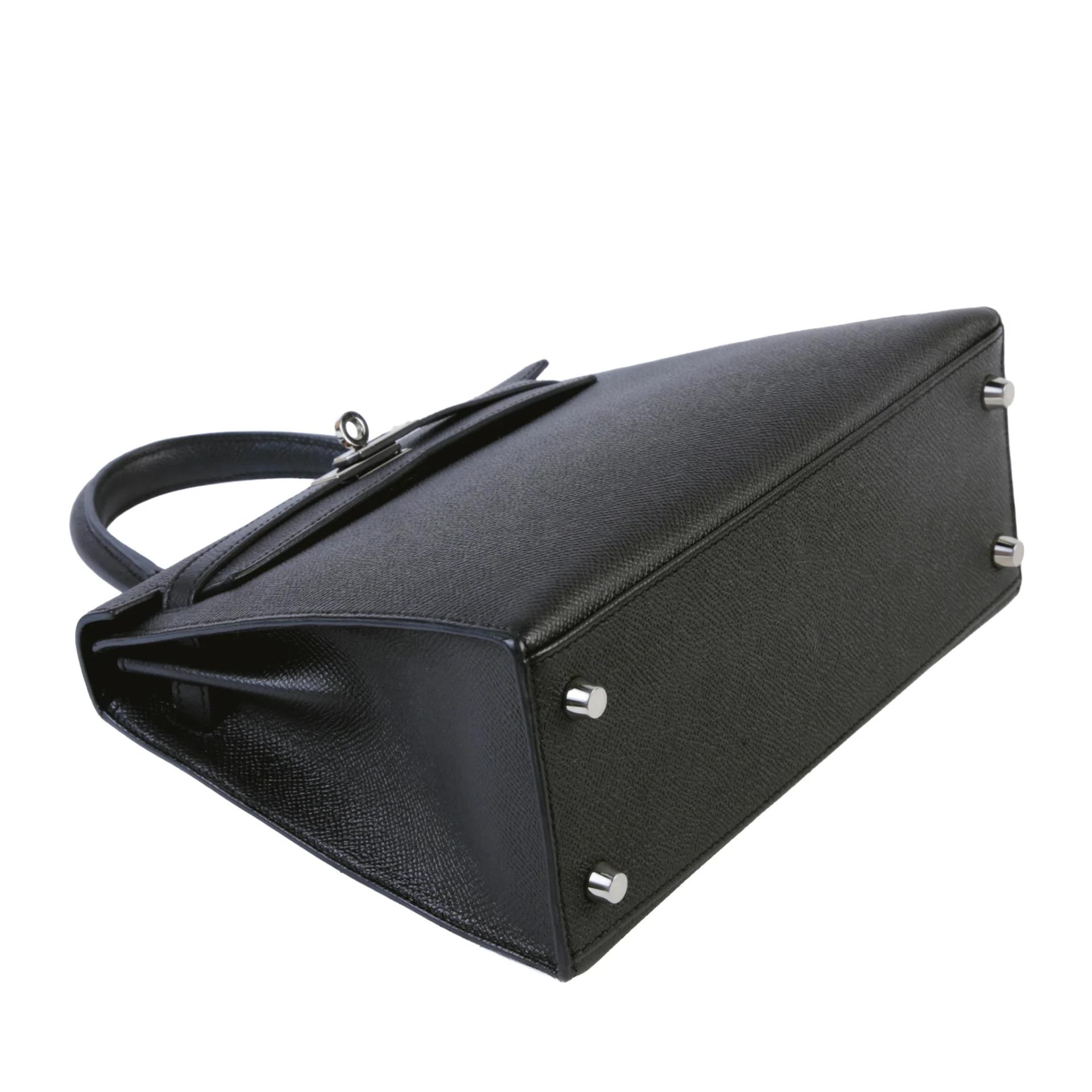 Very Good ( Rank A) HERMÈS Kelly 25 Sellier Noir (89) Epsom Palladium hardware A (2017) - 4