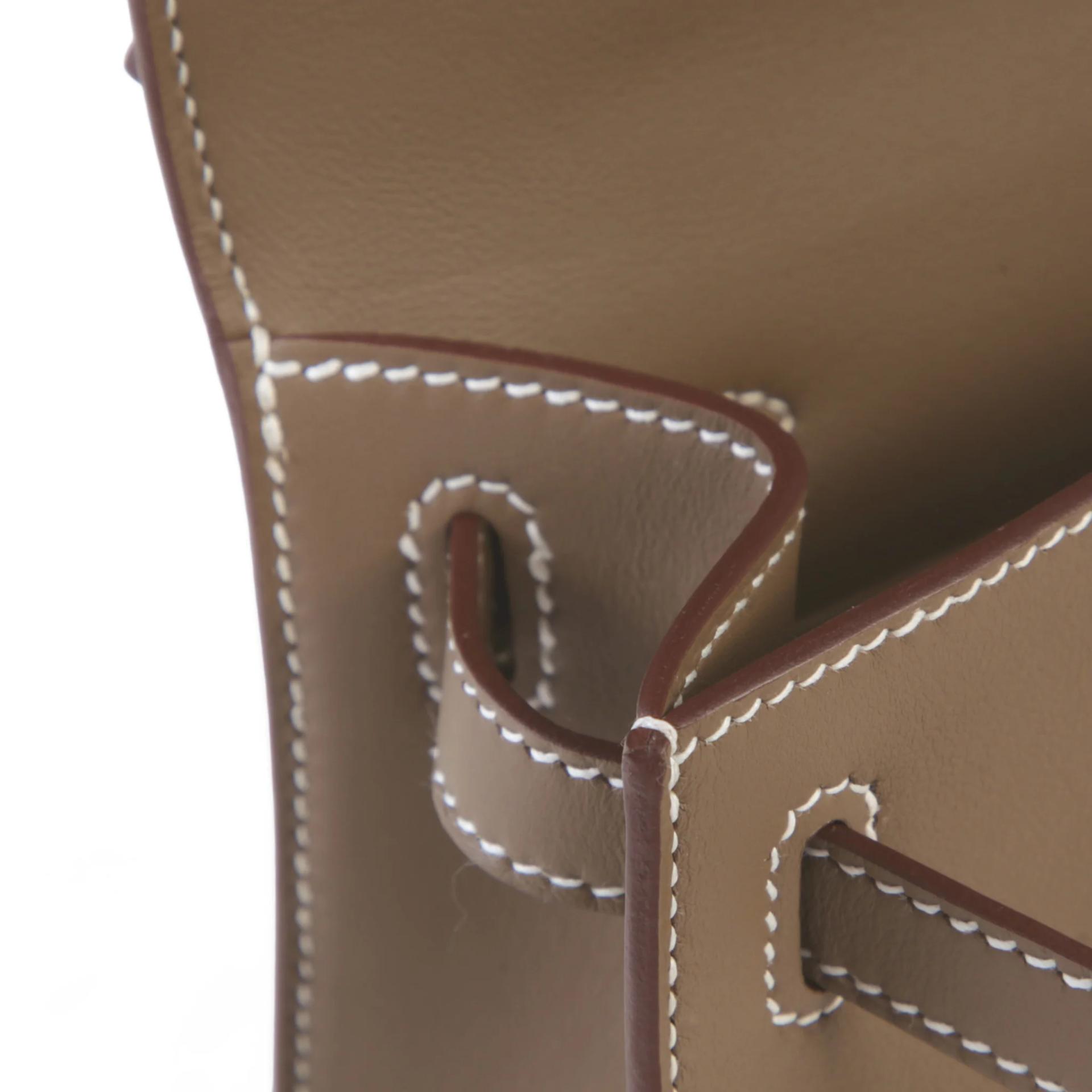 Brand New ( Rank N ) HERMÈS Kelly Pochette Etoupe (18) Swift Palladium hardware G (2026) - 13