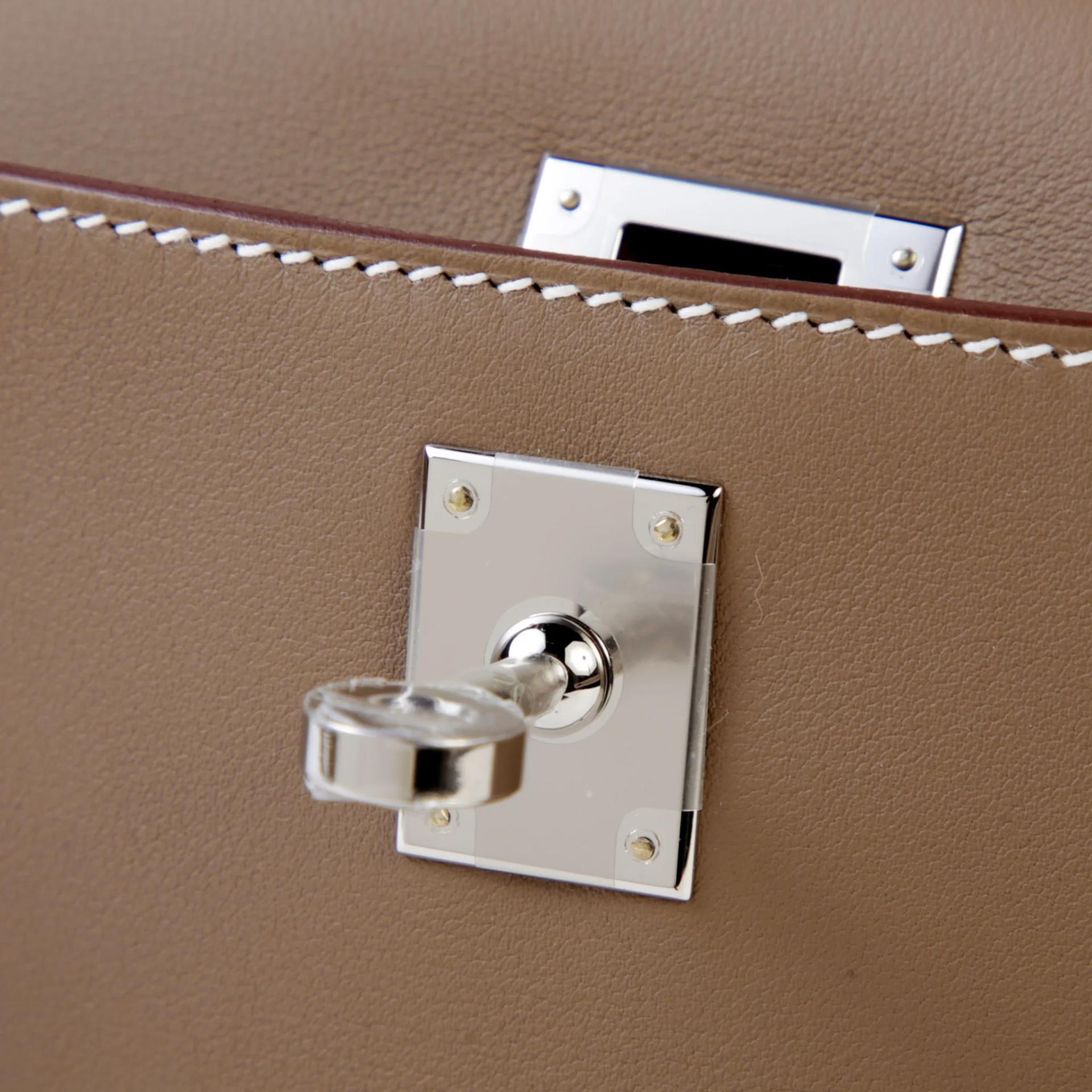 Brand New ( Rank N ) HERMÈS Kelly Pochette Etoupe (18) Swift Palladium hardware G (2026) - 9
