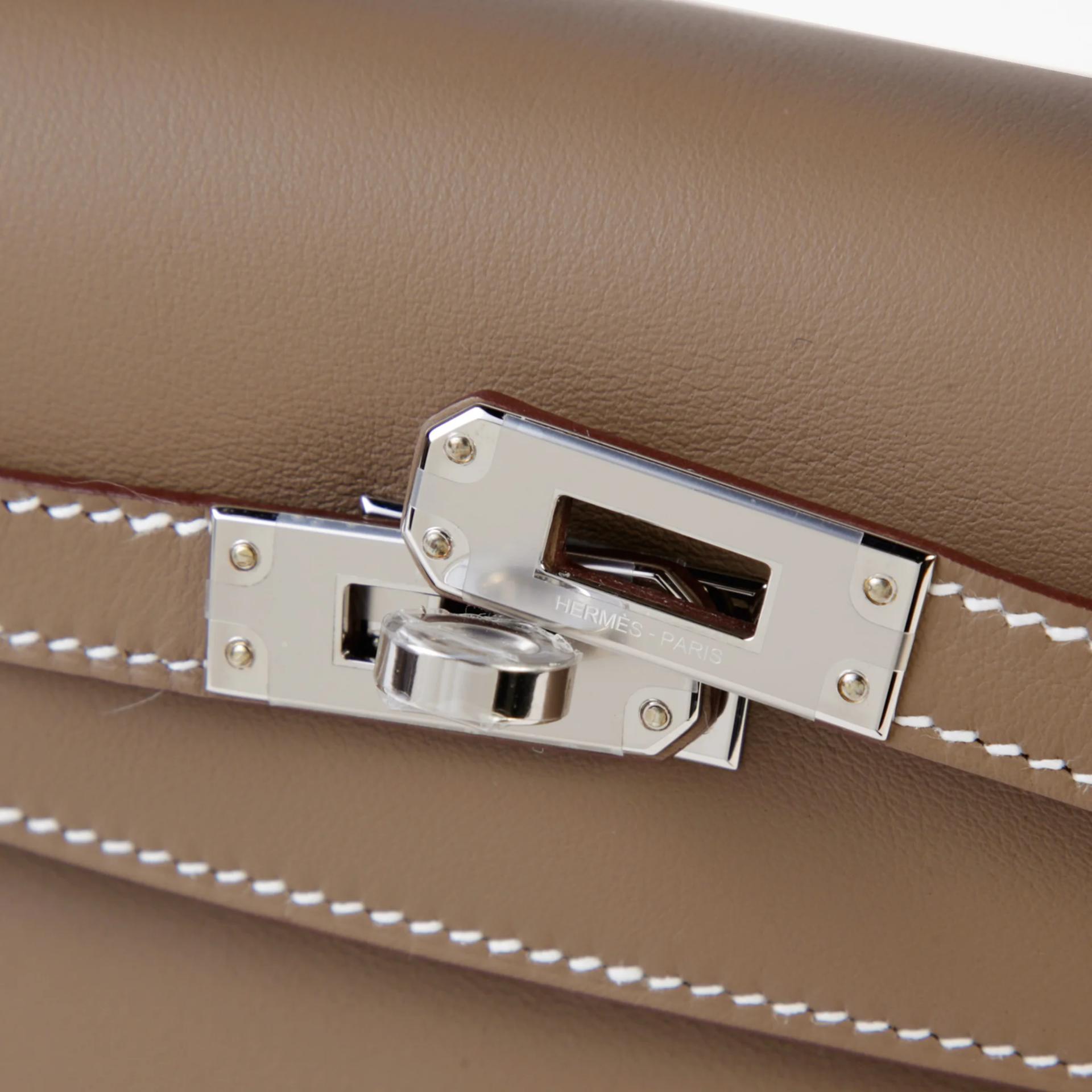 Brand New ( Rank N ) HERMÈS Kelly Pochette Etoupe (18) Swift Palladium hardware G (2026) - 8