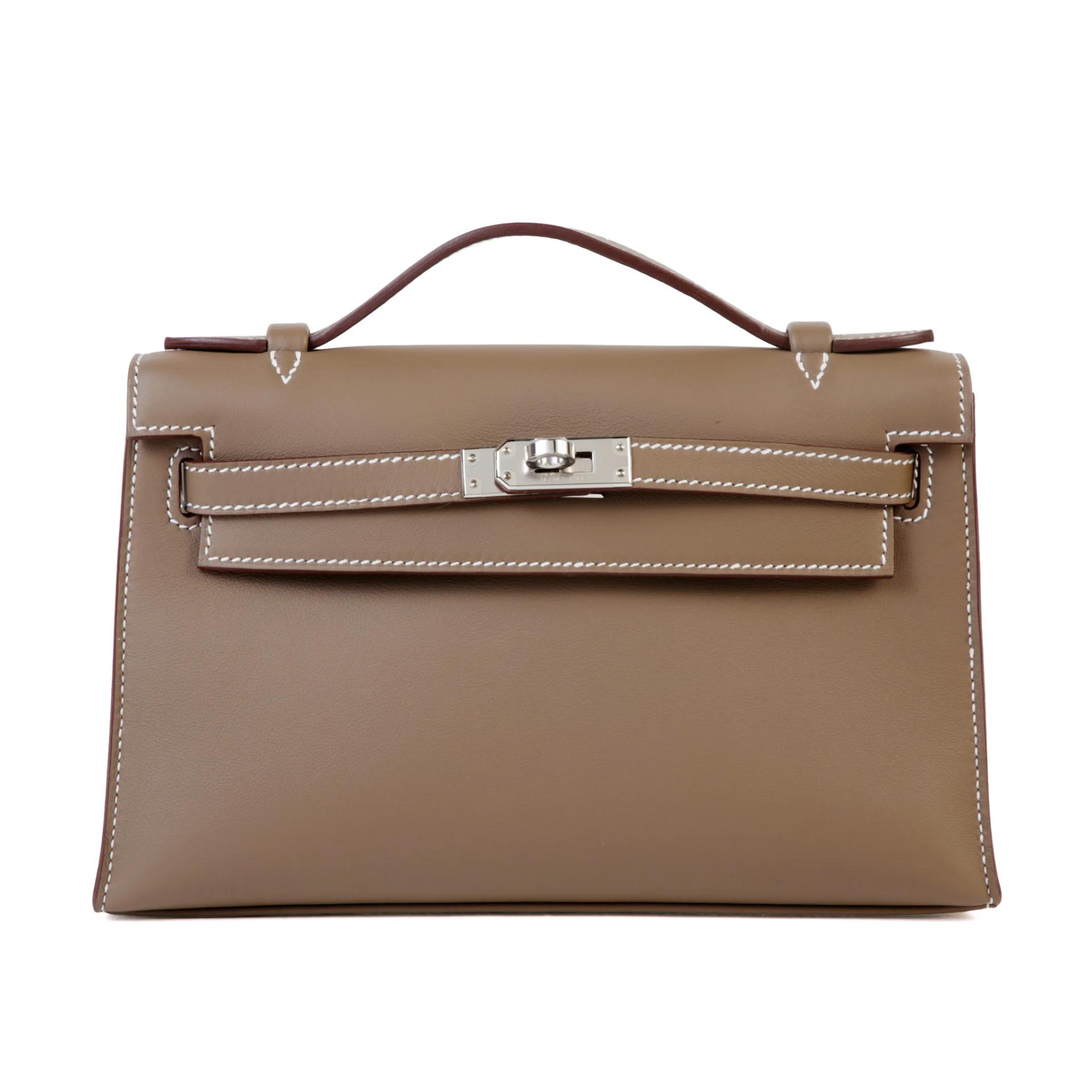 Brand New ( Rank N ) HERMÈS Kelly Pochette Etoupe (18) Swift Palladium hardware G (2026) - 1