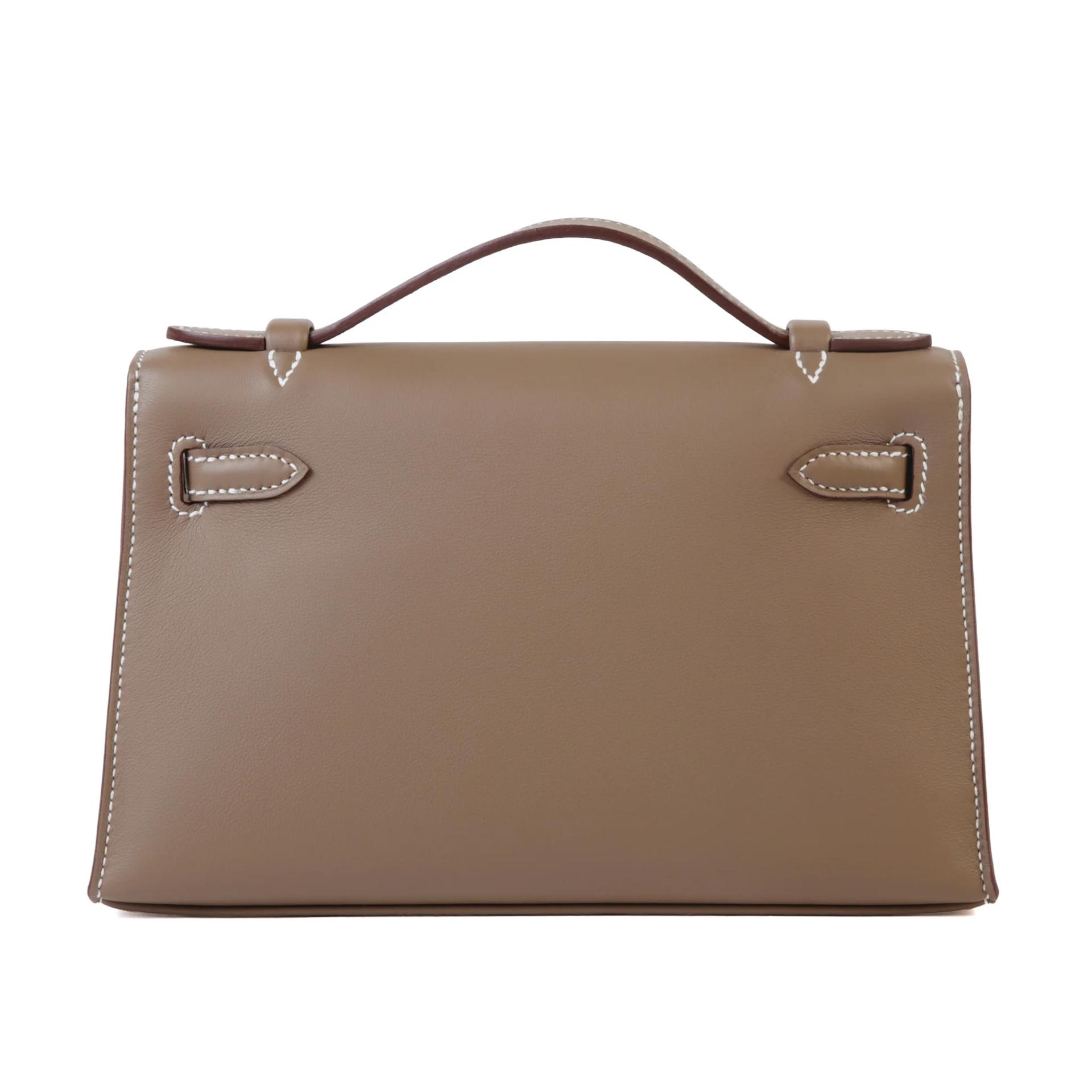 Brand New ( Rank N ) HERMÈS Kelly Pochette Etoupe (18) Swift Palladium hardware G (2026) - 2