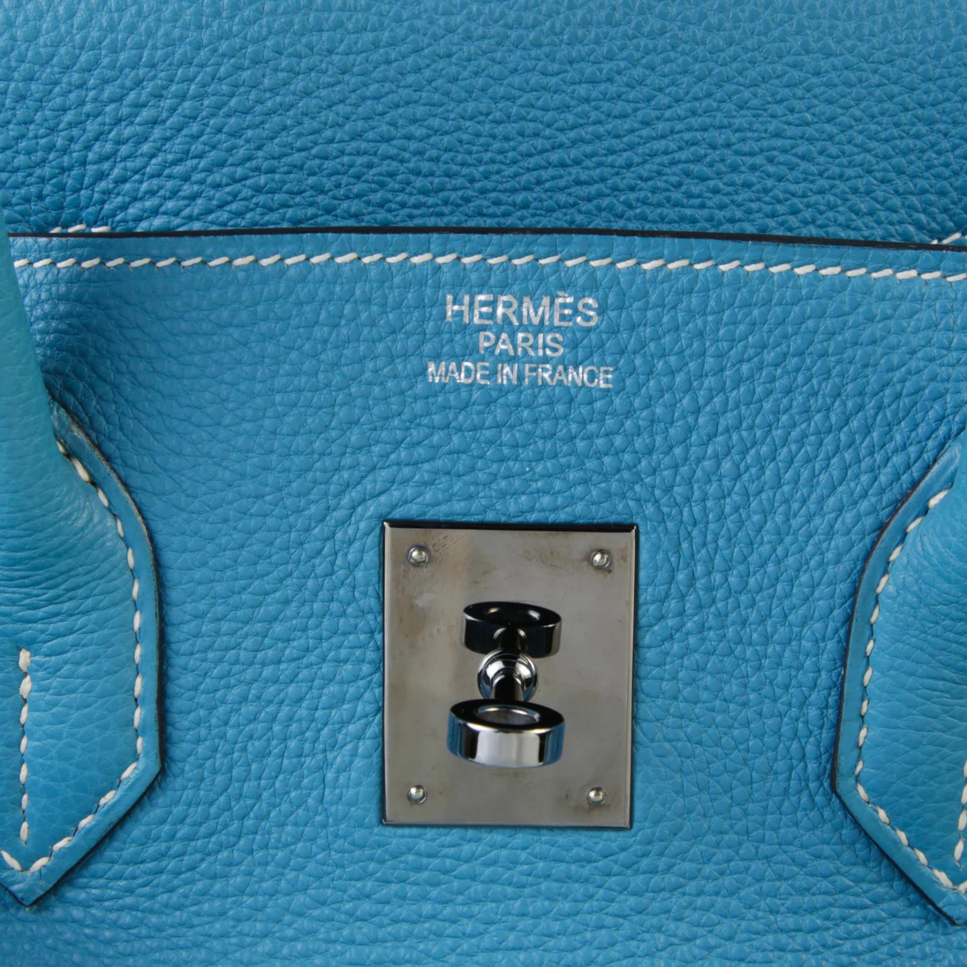 Very Good ( Rank A) HERMÈS Birkin 35 Bleu Jean (75) Togo Palladium hardware Square I (2005) - 9