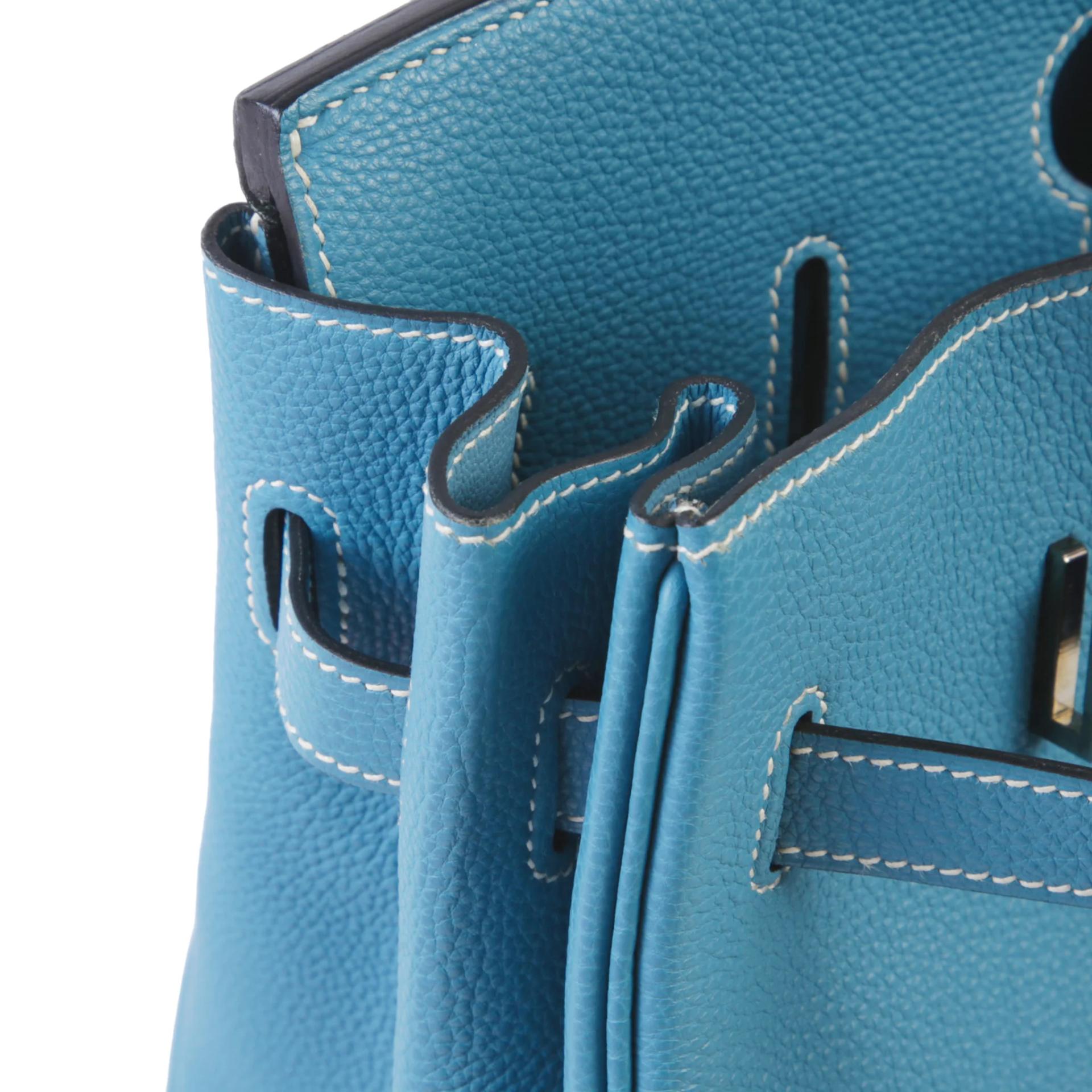 Very Good ( Rank A) HERMÈS Birkin 35 Bleu Jean (75) Togo Palladium hardware Square I (2005) - 13
