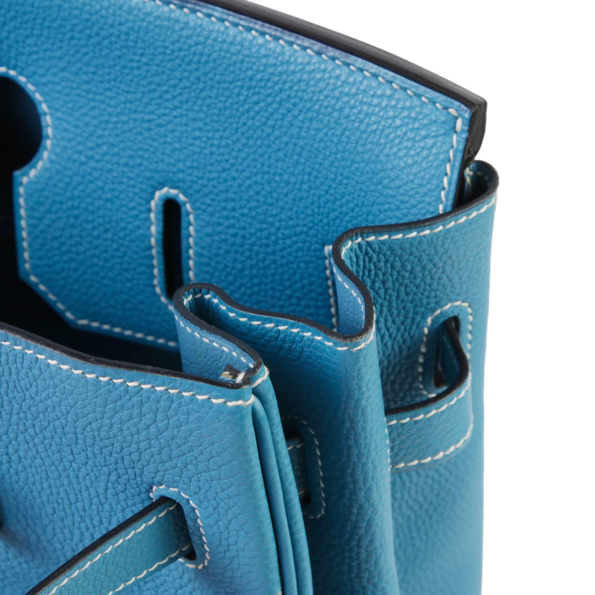 Very Good ( Rank A) HERMÈS Birkin 35 Bleu Jean (75) Togo Palladium hardware Square I (2005) - 12